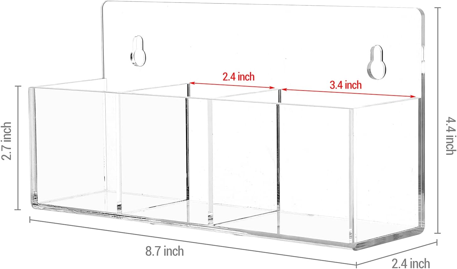 MyGift Premium Clear Acrylic Wall Mounted Dry Erase Marker and Eraser Holder Rack with 3 Compartments, Office Supplies Holder Whiteboard Accessories Storage Rack, Set of 2