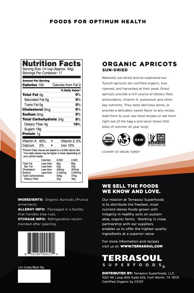 Terrasoul Superfoods Organic Sun-Dried Apricot 6lb Bundle (3-2lb Resealable Packages)