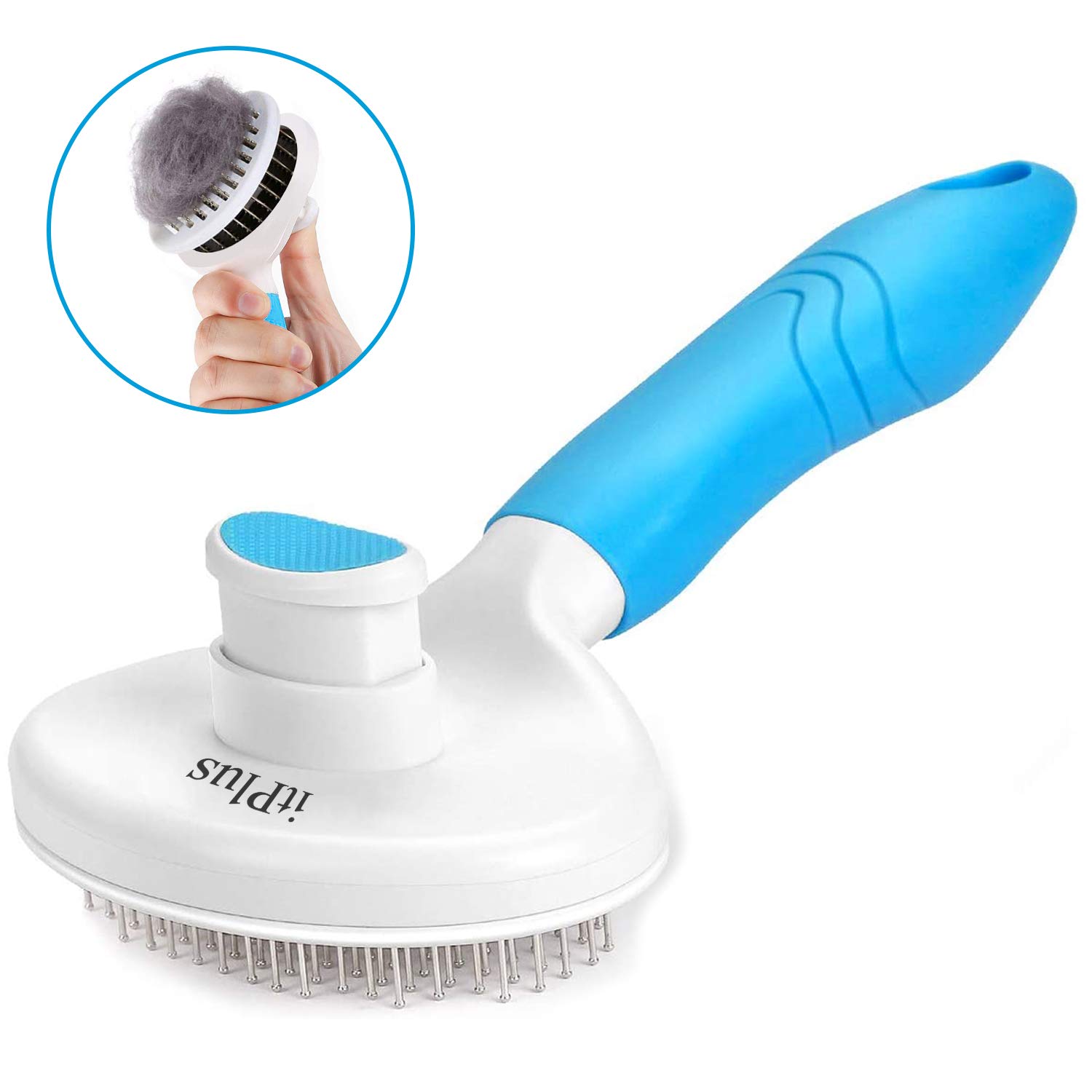 Cat Grooming Brush, Self Cleaning Slicker Brushes for Dogs Cats Pet Brush Tool Gently Removes Loose Undercoat, Mats Tangled Hair Massage-Self (Blue)