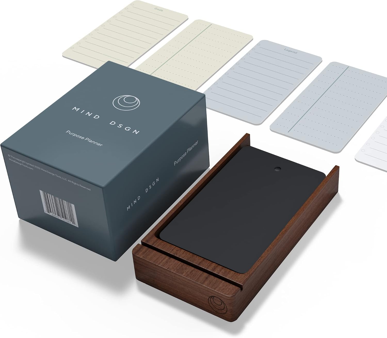 Undated Daily Productivity Planner Checklist - 120 To Do List Cards, 10 Goal Setting Cards, Walnut Stand and Card Holder - Perfect Note Pads for Work Desk - ADHD Office Accessories - Effective Task Analog Organizer Notebook