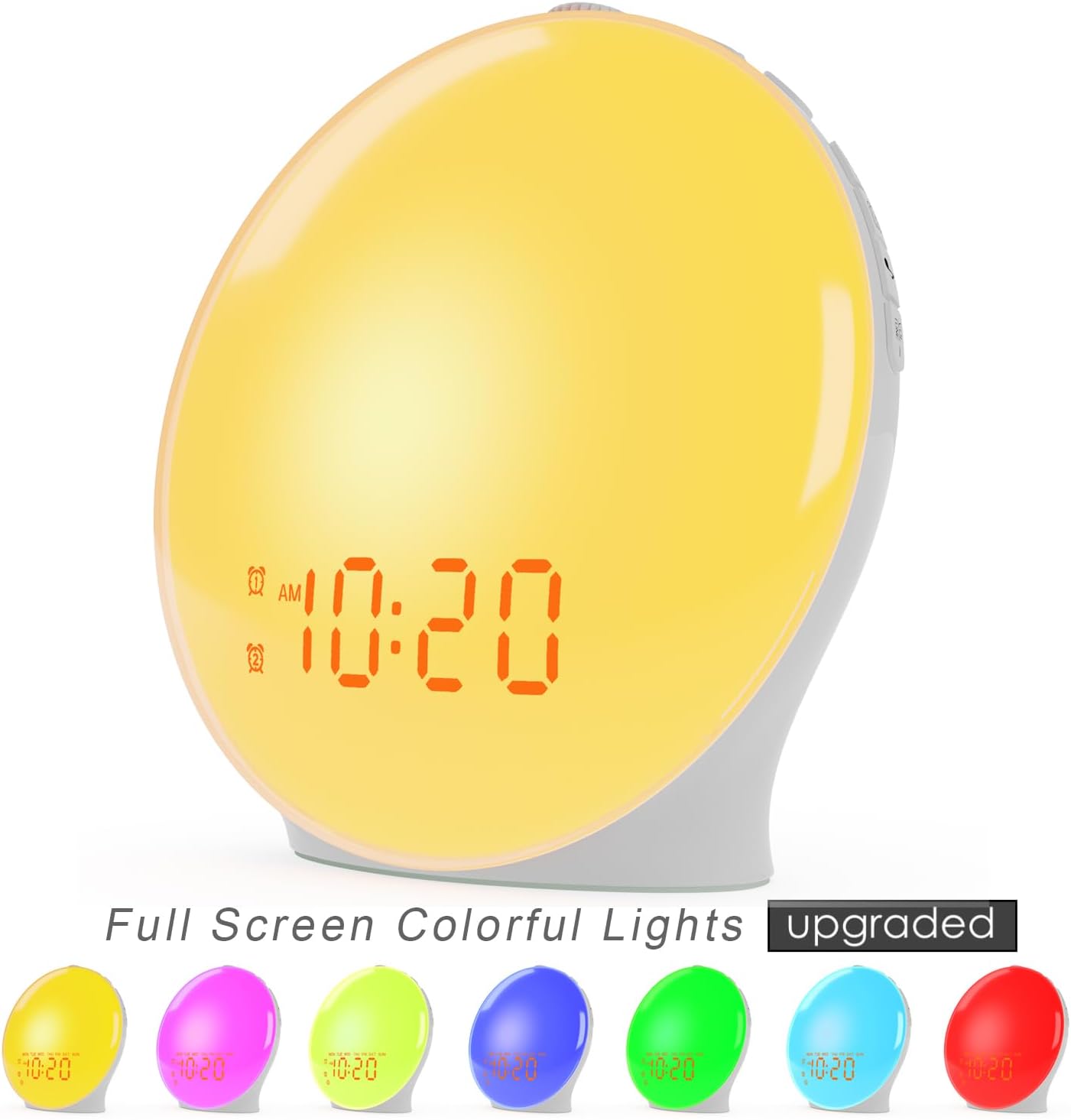 Wake Up Light Sunrise Alarm Clock for Kids, Heavy Sleepers, Bedroom, with Sunrise Simulation, Fall Asleep, Dual Alarms, FM Radio, Snooze, Nightlight, Colorful Lights, 7 Natural Sounds, Ideal for Gift