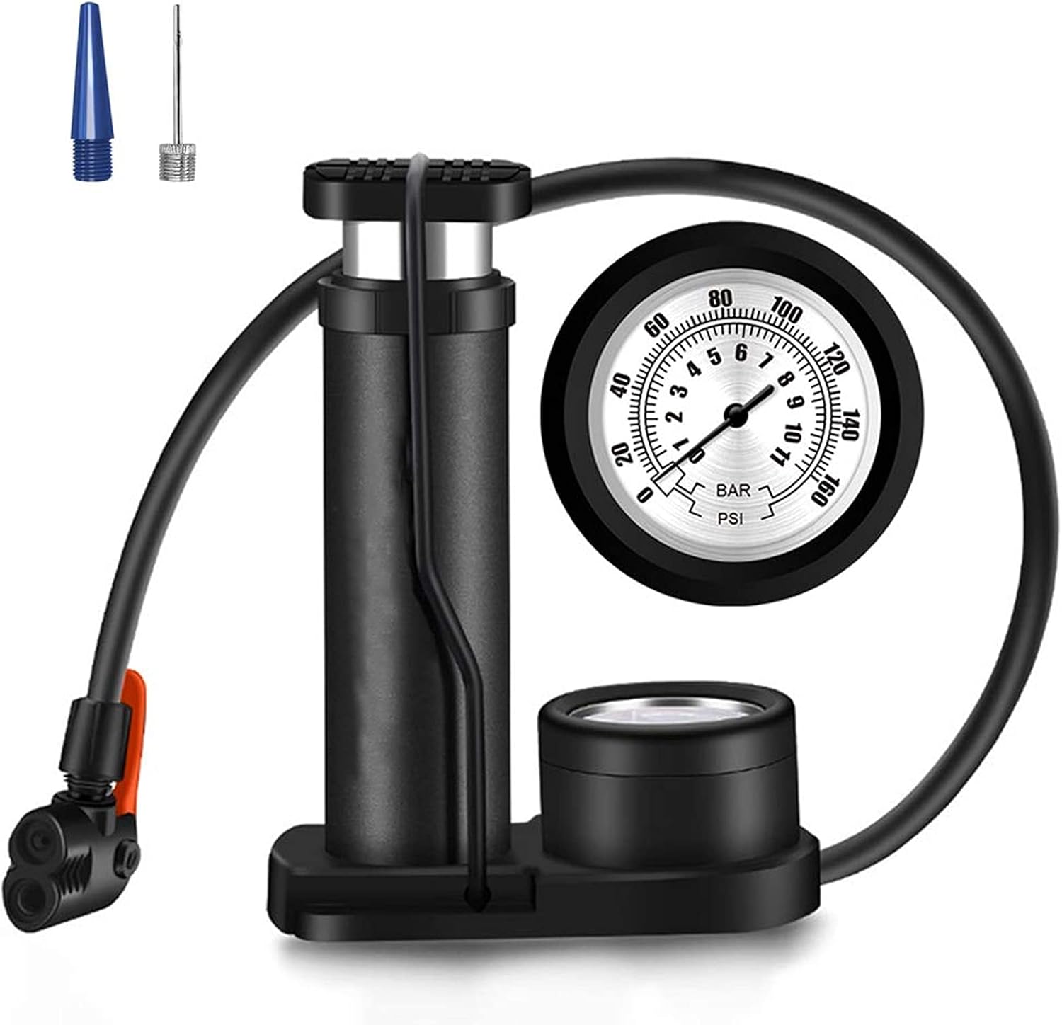 Bike Pump Ball Pumps with Pressure Gauge Mini Bicycle Foot Pump with Needles, Portable Bike Tire Pump, Universal Presta & Schrader Valves, GOTINSN Air Pump Balloon Inflatable Toy Inflator Adapte