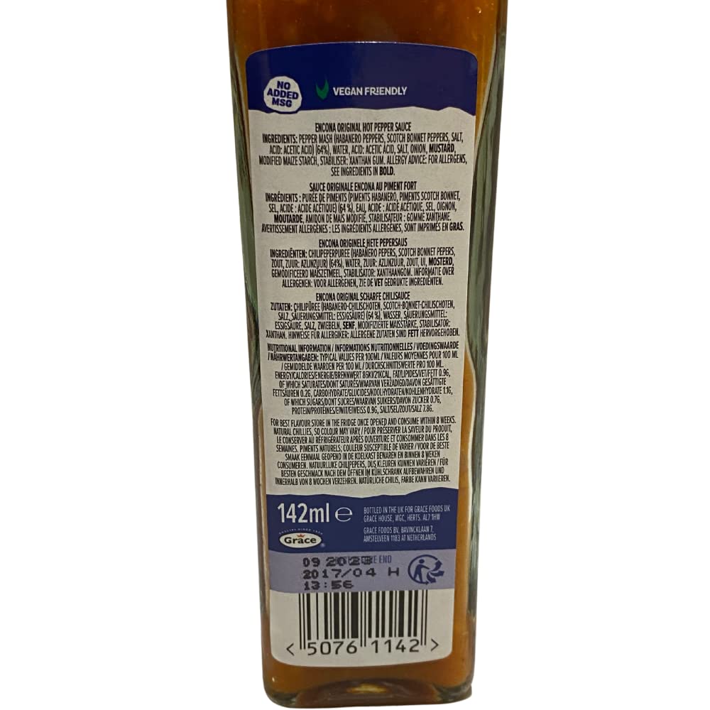 Encona West Indian Original Hot Pepper Sauce 142 ml (Pack of 6)