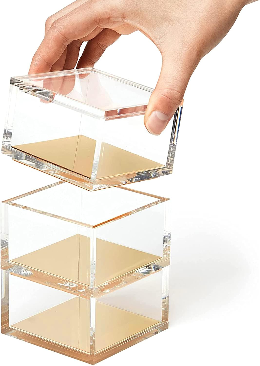 OfficeGoods 3 Tier Stackable Acrylic Organizer w/Gold Base - Functional & Elegant Desk Organizer for Office or Home - Helps Keep All Your Little Bits Together - Gold/Square