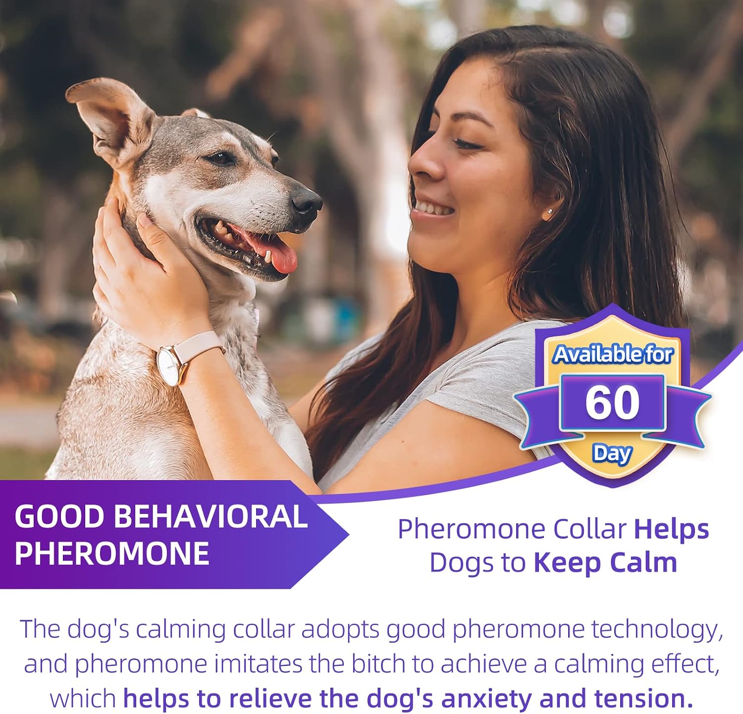Calming Collar for Dogs 3 Packs, Dog Anxiety Relief, Pheromone Dog Calming Collar, Adjustable Relax Comfortable Collar Separation Design for All Small, Medium, and Large Dogs (Purple)