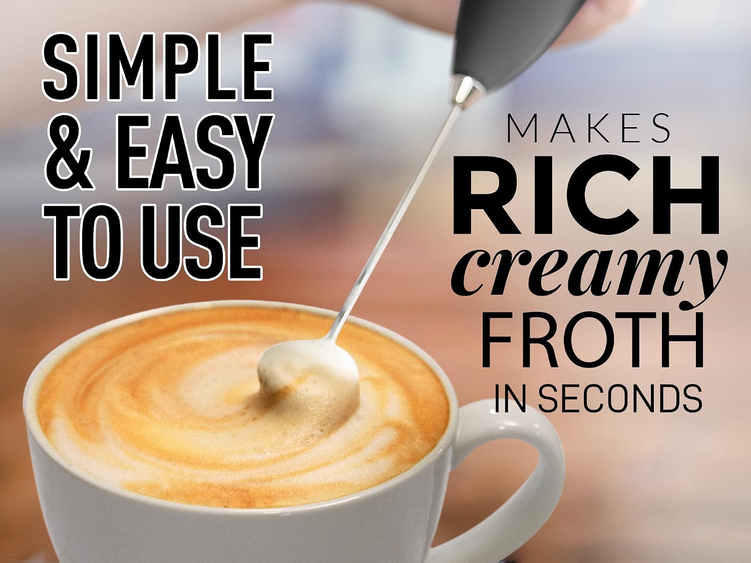 Zulay Powerful Milk Frother Handheld Foam Maker for Lattes - Whisk Drink Mixer for Coffee, Mini Foamer for Cappuccino, Frappe, Matcha, Hot Chocolate by Milk Boss (Black)