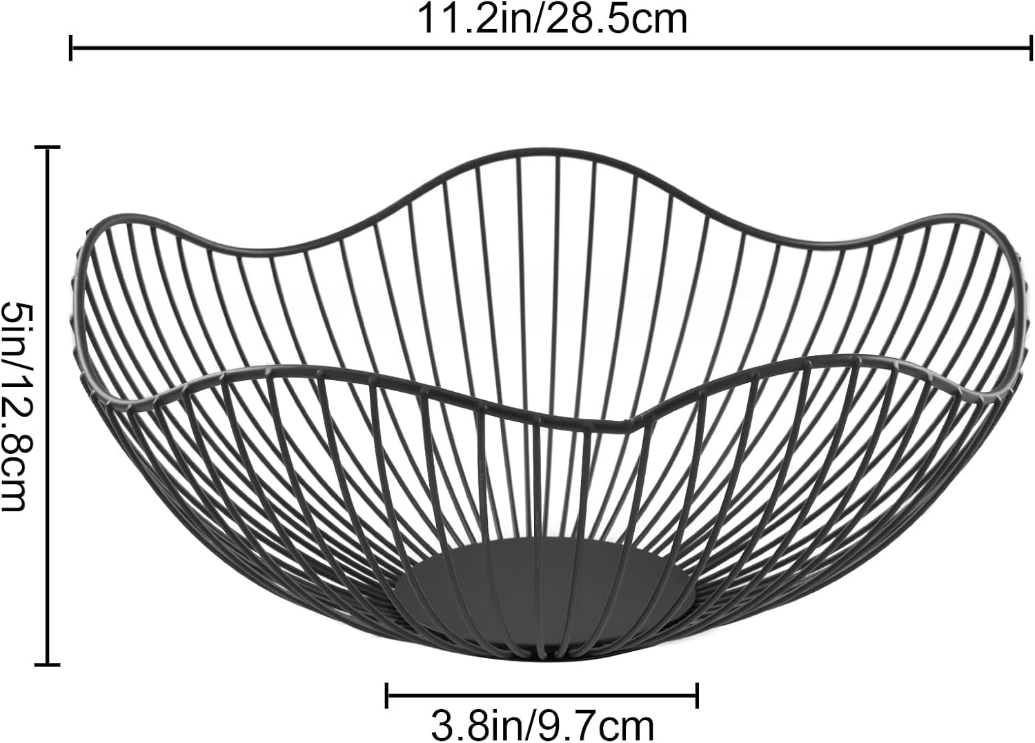 Glory to you Fruit Bowls for Kitchen Counter, Metal Wave Wire Fruit Basket, Black Holder Storage for Vegetable Snack Bread Serving Candy Table Dining