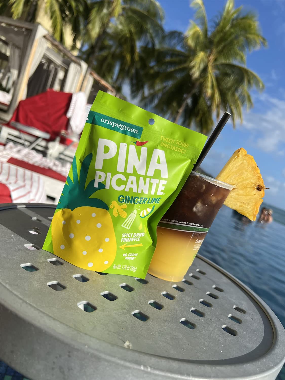 Crispy Green Pina Picante, Ginger Lime Dried Pineapple, Healthy Real Fruit Snacks, 1.76 Ounce, 12 Single Serve Bags
