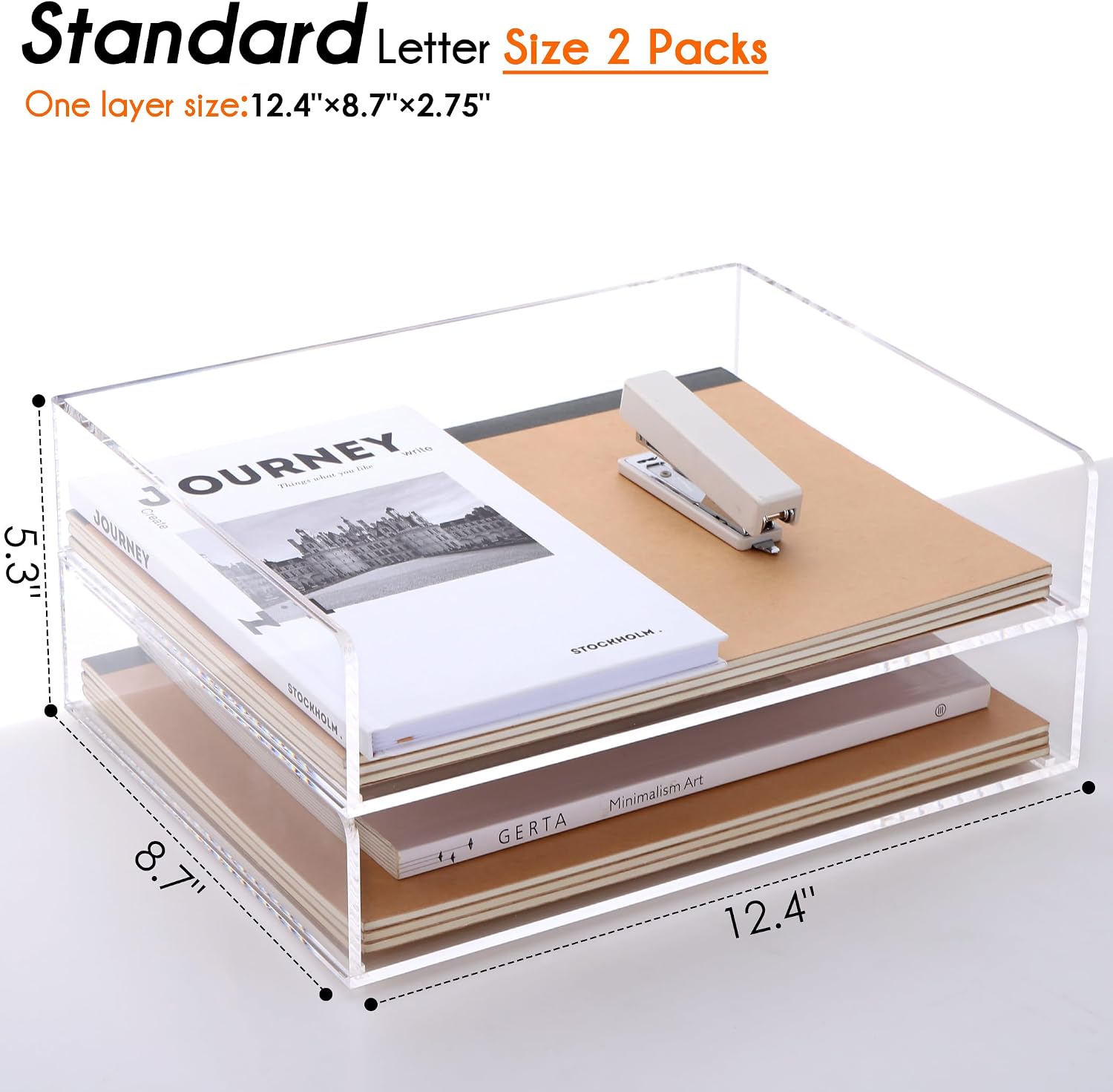 Paper Tray Organizer, Clear Acrylic Desk Organizers and Accessories, Office Supplies Organization, Stackable File Holder-Art Storage for School Classroom, Workspace Letter Tray-2 Pack/2 Tier