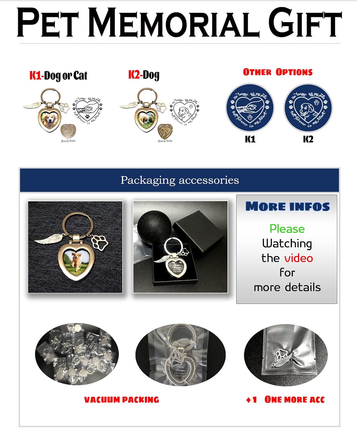 JOEZITON Pet Memorial Gifts (Opts) Passed Away Personalized Family Picture Frame or Keychain Jewelry Angel with Paws for Loss of Dogs or Cats.(K1)