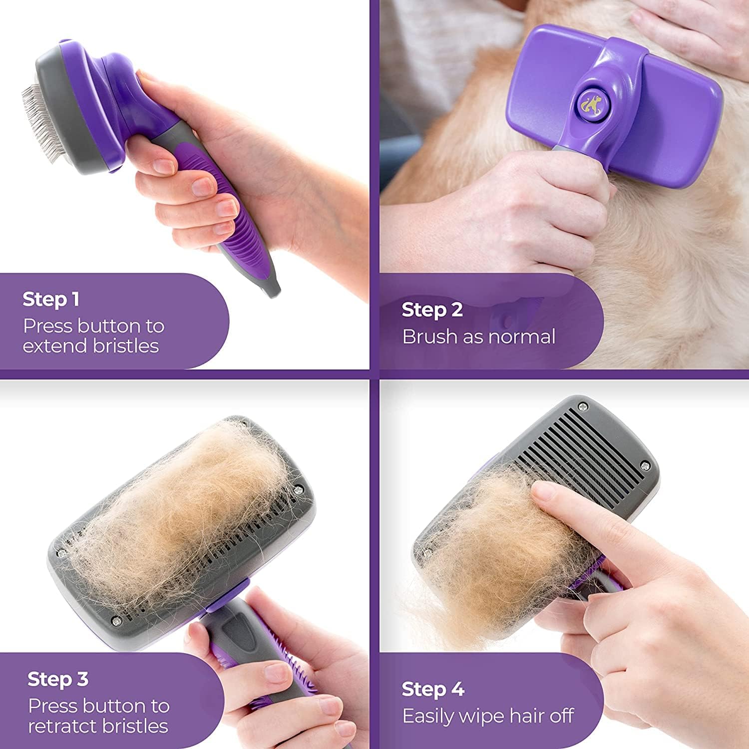 Hertzko Self Cleaning Slicker Brush for Dogs Cats Small Animals, Dog Brush for Shedding Hair Fur, Pet Grooming Brushes for Long Short Haired Dogs Cats Deshedding Brush Cat Brush for Shedding Rake Comb