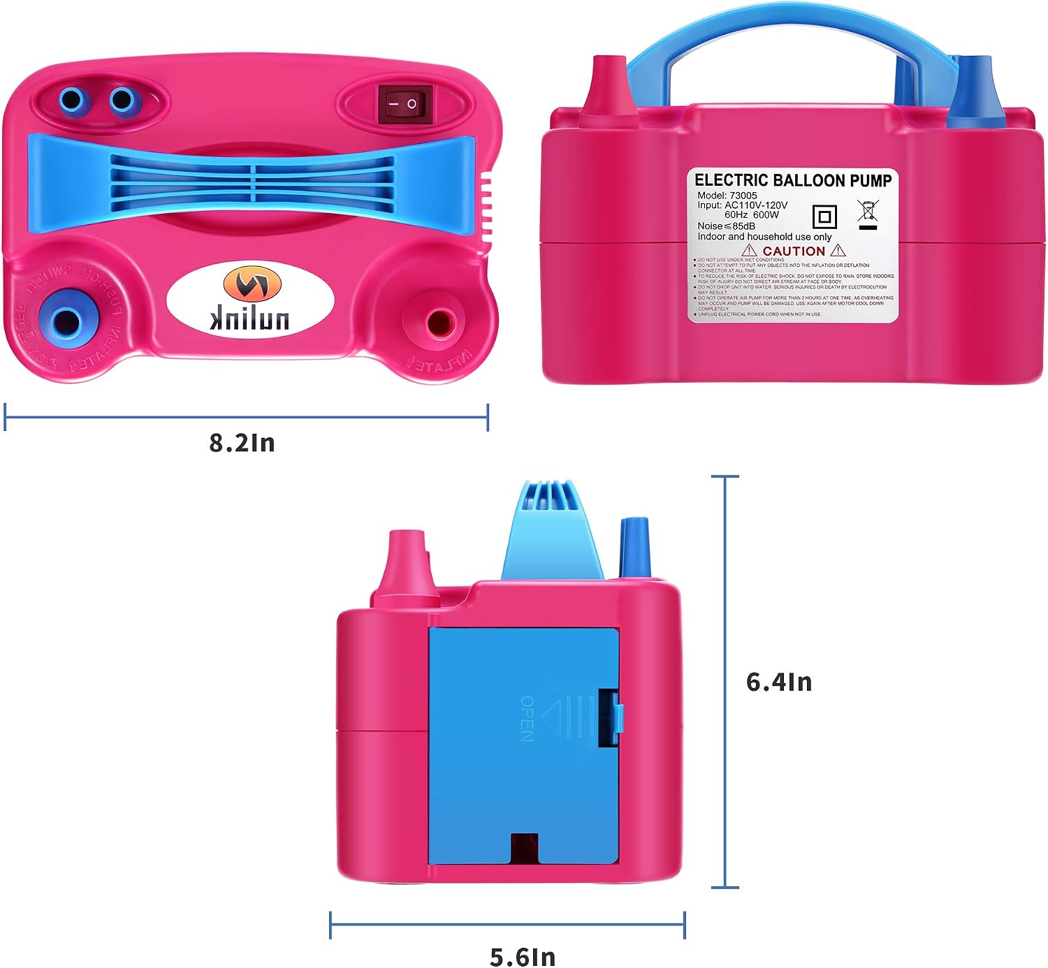 NuLink Electric Portable Dual Nozzle Balloon Blower Pump Inflation for Decoration, Party [110V~120V, 600W, Rose Red]