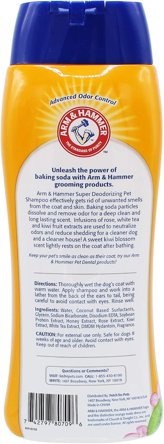 Arm & Hammer Super Deodorizing Shampoo For Dogs - Odor Eliminating Dog Shampoo For Smelly Dogs & Puppies With Arm & Hammer Baking Soda -- Kiwi Blossom Scent, 20 Fl Oz