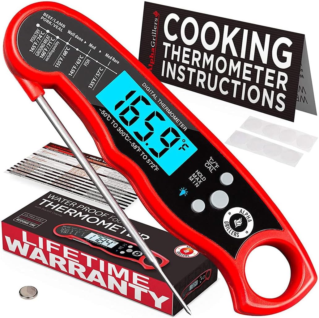 Alpha Grillers Instant Read Waterproof Digital Meat Thermometer for Cooking and Grilling