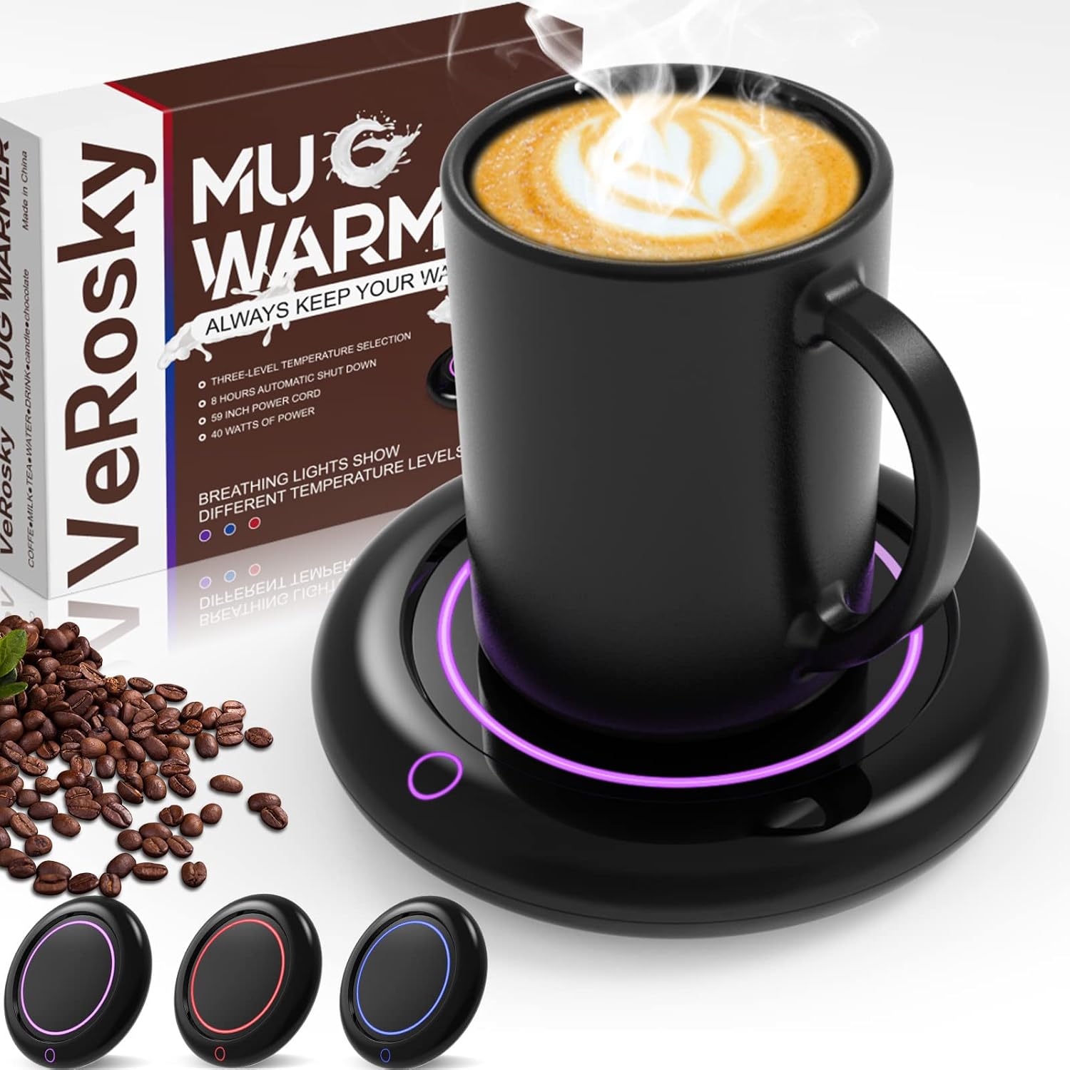 Mug Warmer, Candle Warmer Plate with 8h Auto Shut Off, Coffee Mug Warmer for Desk with 3 Temperatures&Gravity Sensor, Smart Coffee Cup Warmer with Night Light for Desk Beverage, Milk, Tea, and Cocoa