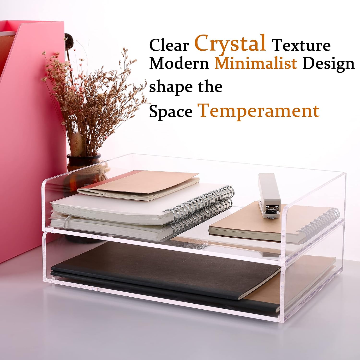 Paper Tray Organizer, Clear Acrylic Desk Organizers and Accessories, Office Supplies Organization, Stackable File Holder-Art Storage for School Classroom, Workspace Letter Tray-2 Pack/2 Tier