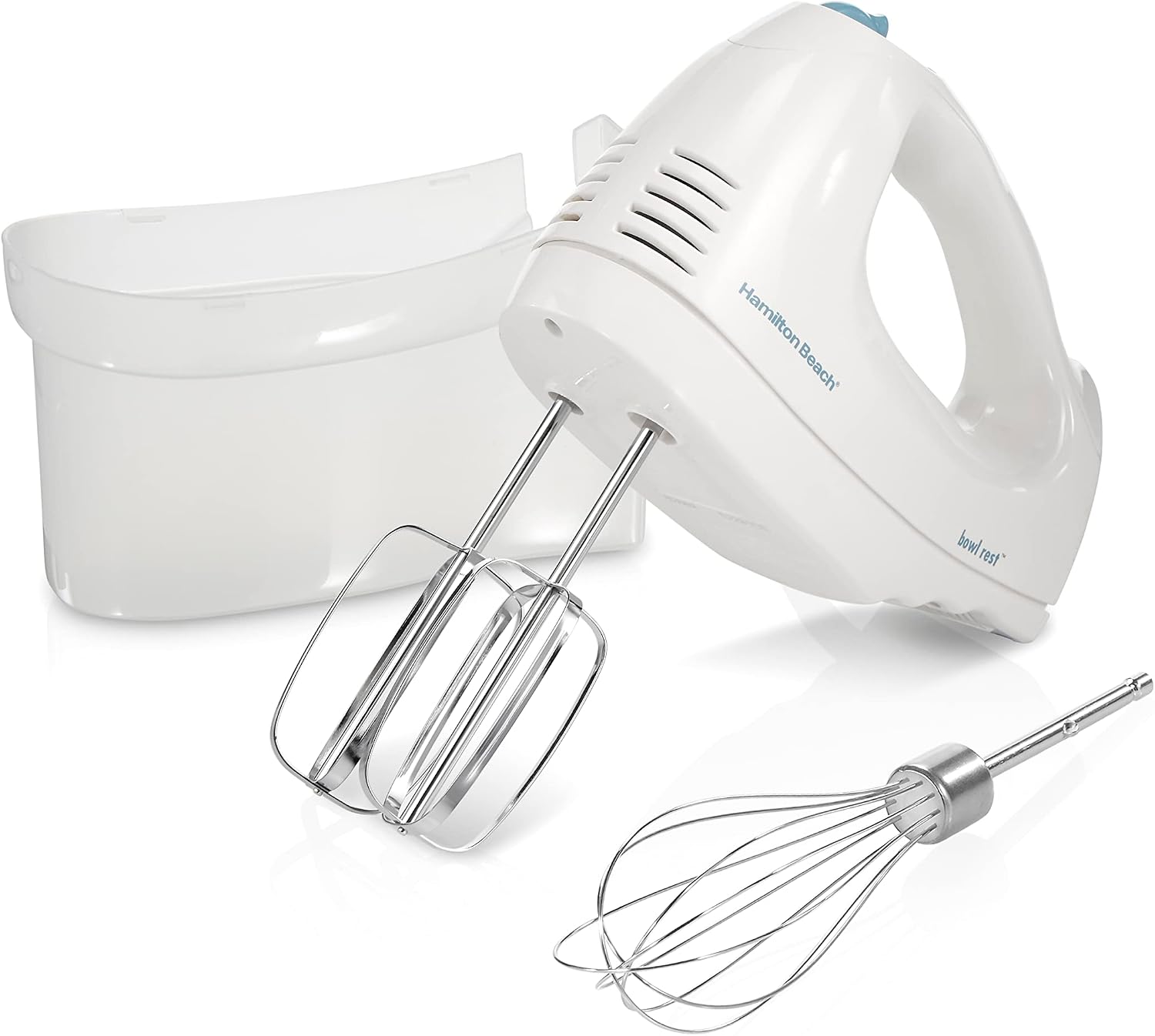 Hamilton Beach 6-Speed Electric Hand Mixer with Whisk, Traditional Beaters, Snap-On Storage Case, White