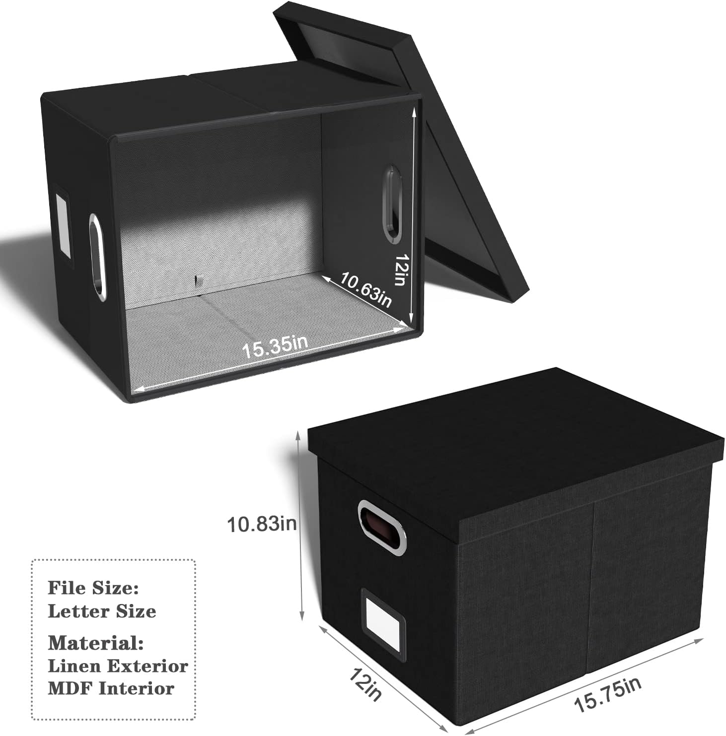 Oterri File Storage Organizer Box,Filing Box,Portable File Box with Lid,Fit for Letter/Legal File Folder Storage, Easy Slide Durable Hanging File Box for Office/Decor/Home,1 Pack,Black-Box only