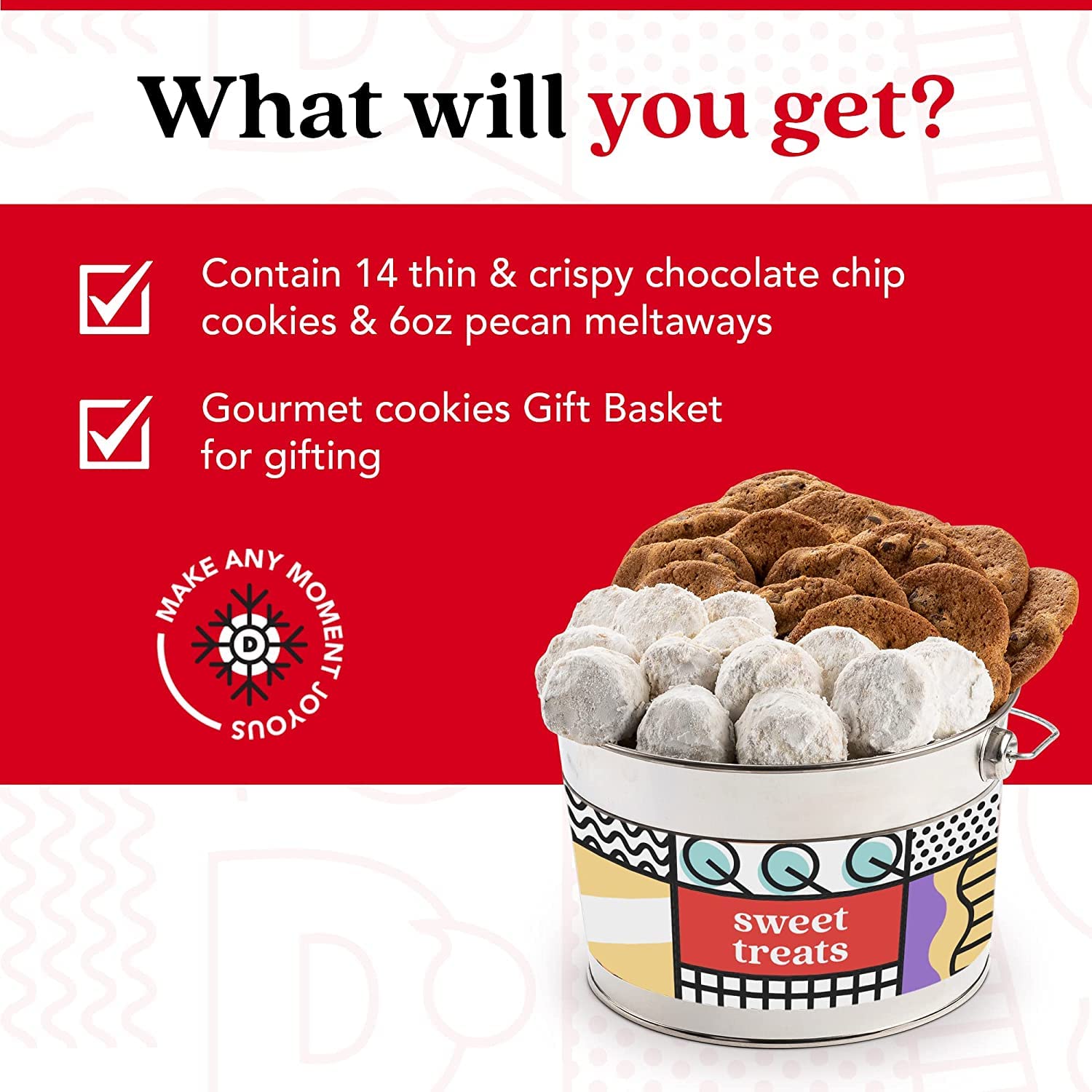 David Cookies Sweet Treats Gourmet Assorted Cookies Bucket with Thin Crispy Cookies and Butter Pecan Meltaways Gourmet Treats - Delicious Traditional Recipes - Ideal Gift To Family And Friends 1.3 Lbs