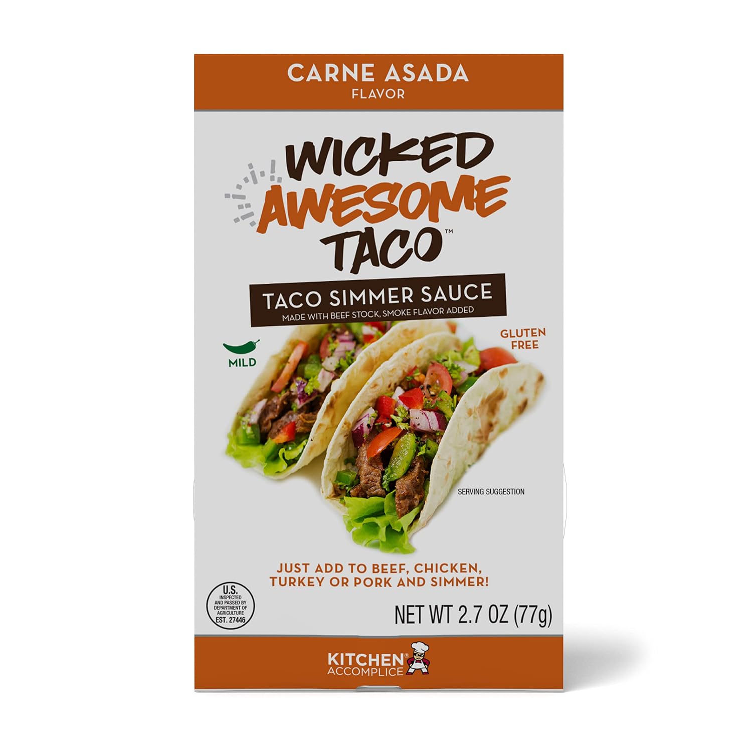 Kitchen Accomplice Wicked Tasty Taco, Carne Asada Simmer Sauce, 2.7 Ounce