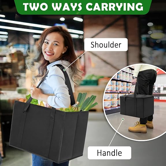 DAREKUKU 3 Pack Reusable Grocery Bags, Foldable Washable Insulated Shopping Bag For Groceries With Reinforced Bottom & Handle