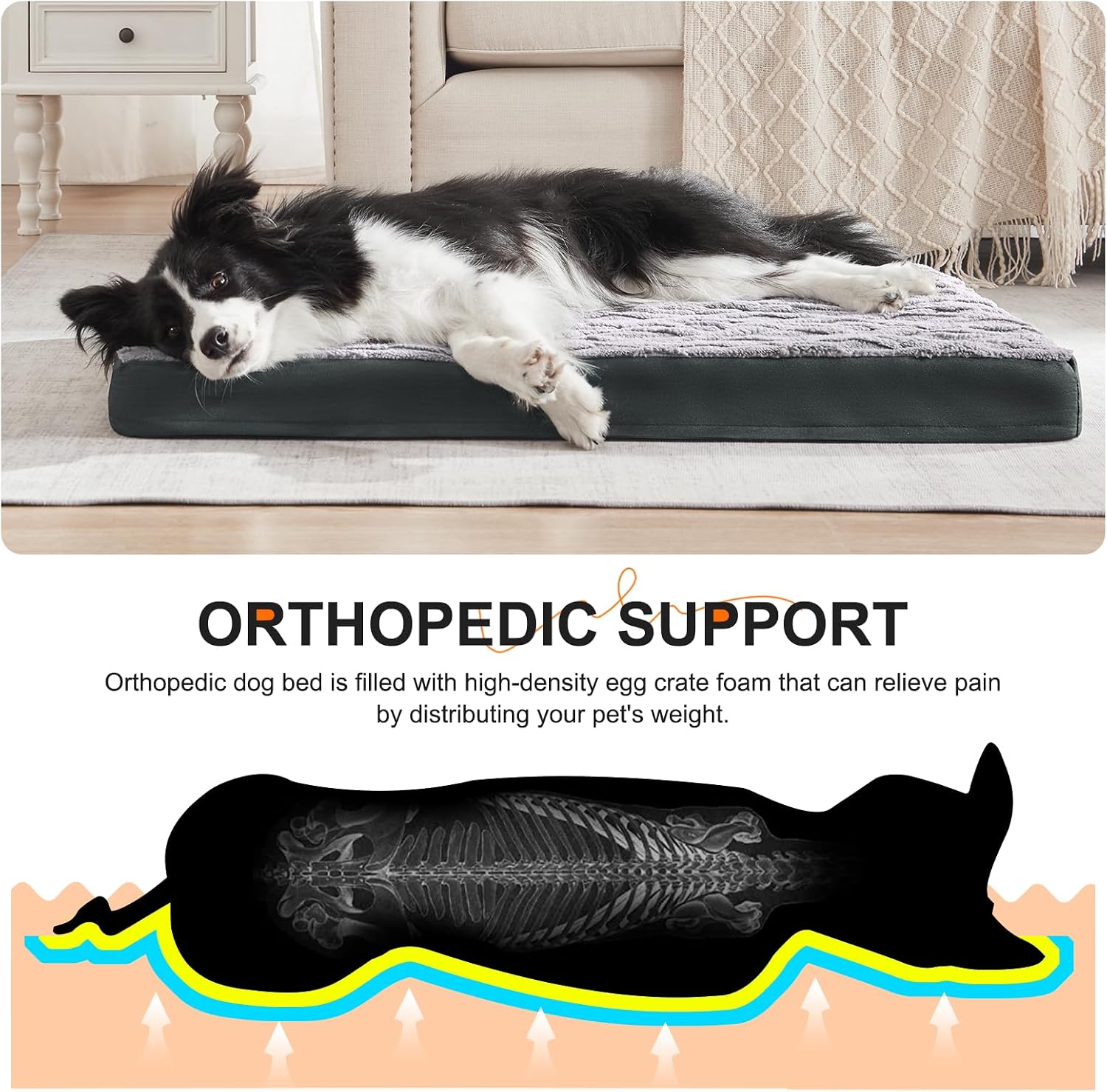 INVENHO Dog Bed for Extra Large Dogs, Soft Plush Orthopedic Dog Bed, Waterproof Dog Crate Bed with Removable Cover and Nonskid Bottom, Egg Crate Foam Pet Bed Mat, Machine Washable (44"x32"x3")