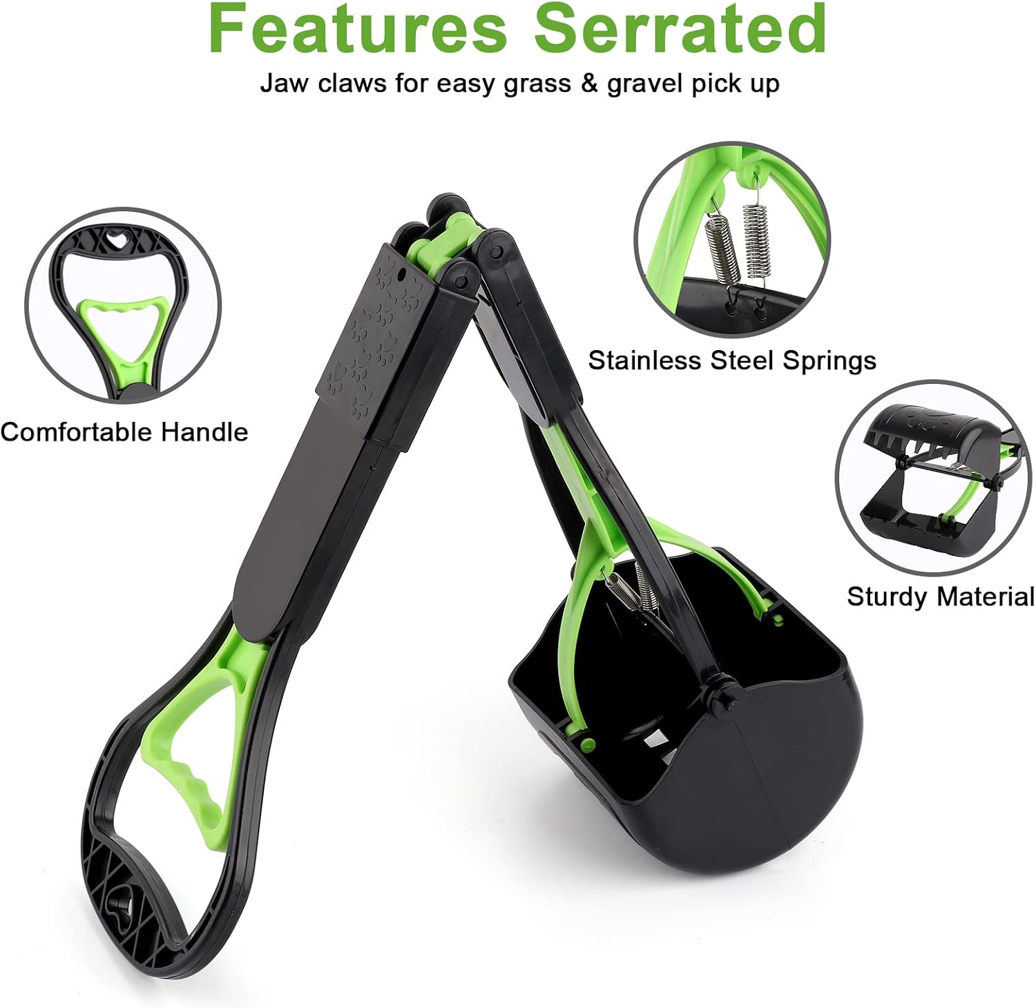 Sunkoon 28inch Non-Breakable Pooper Scooper for Dogs, Long Handle Foldable Portable Dog Scooper with High Strength Durable Spring, Easy to Pick Up for Grass and Gravel