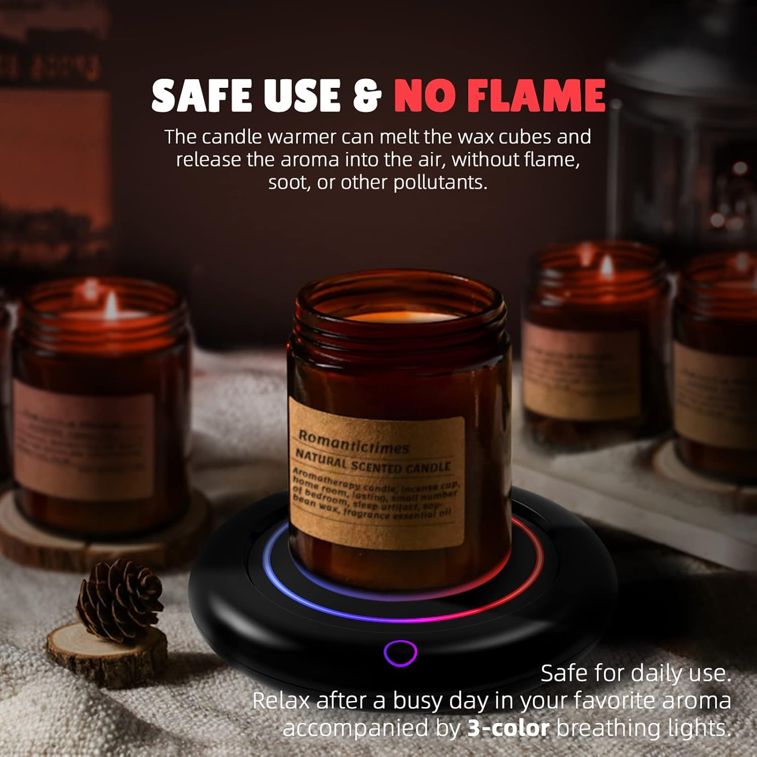 Mug Warmer, Candle Warmer Plate with 8h Auto Shut Off, Coffee Mug Warmer for Desk with 3 Temperatures&Gravity Sensor, Smart Coffee Cup Warmer with Night Light for Desk Beverage, Milk, Tea, and Cocoa