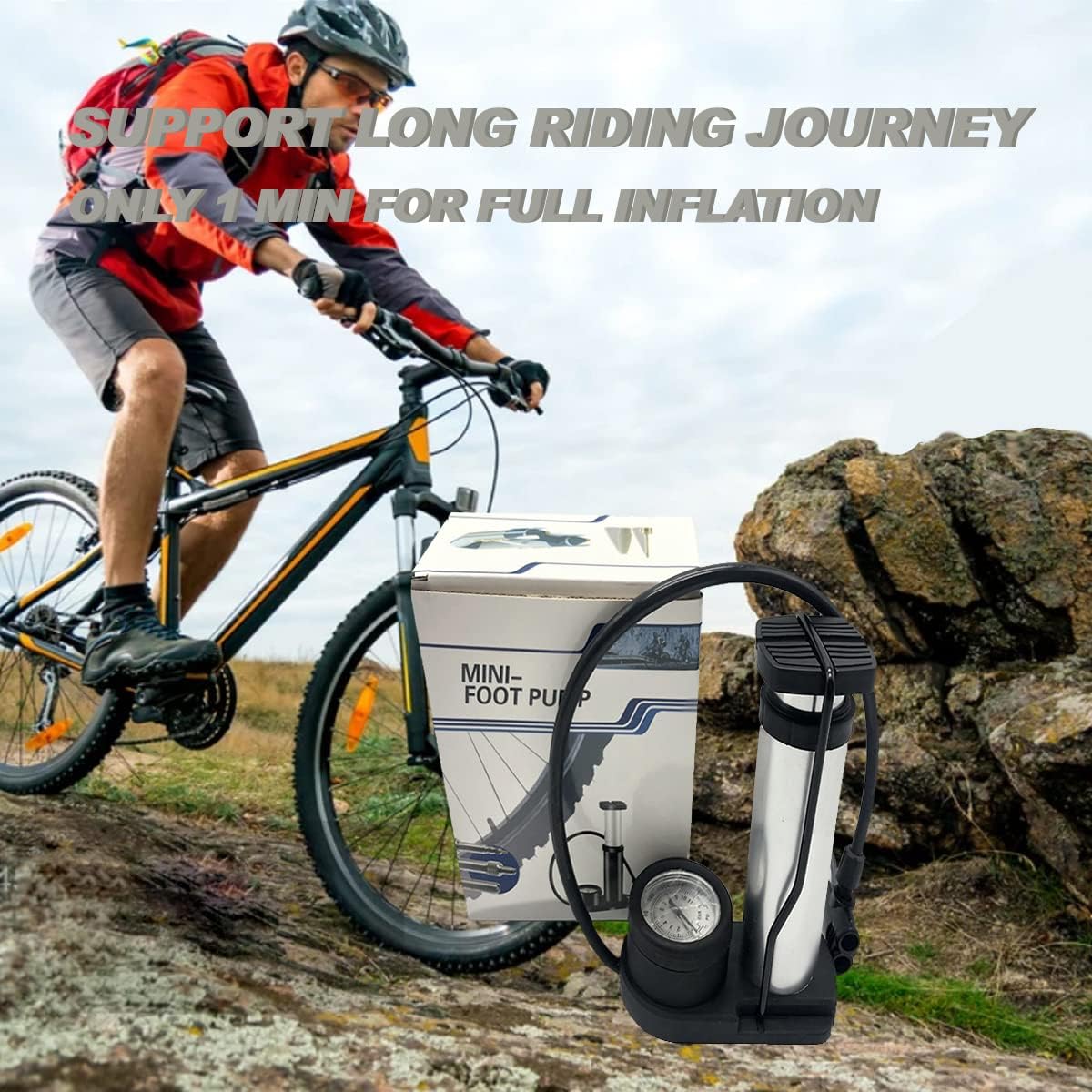 Bike Pump Ball Pumps with Pressure Gauge Mini Bicycle Foot Pump with Needles, Portable Bike Tire Pump, Universal Presta & Schrader Valves, GOTINSN Air Pump Balloon Inflatable Toy Inflator Adapte