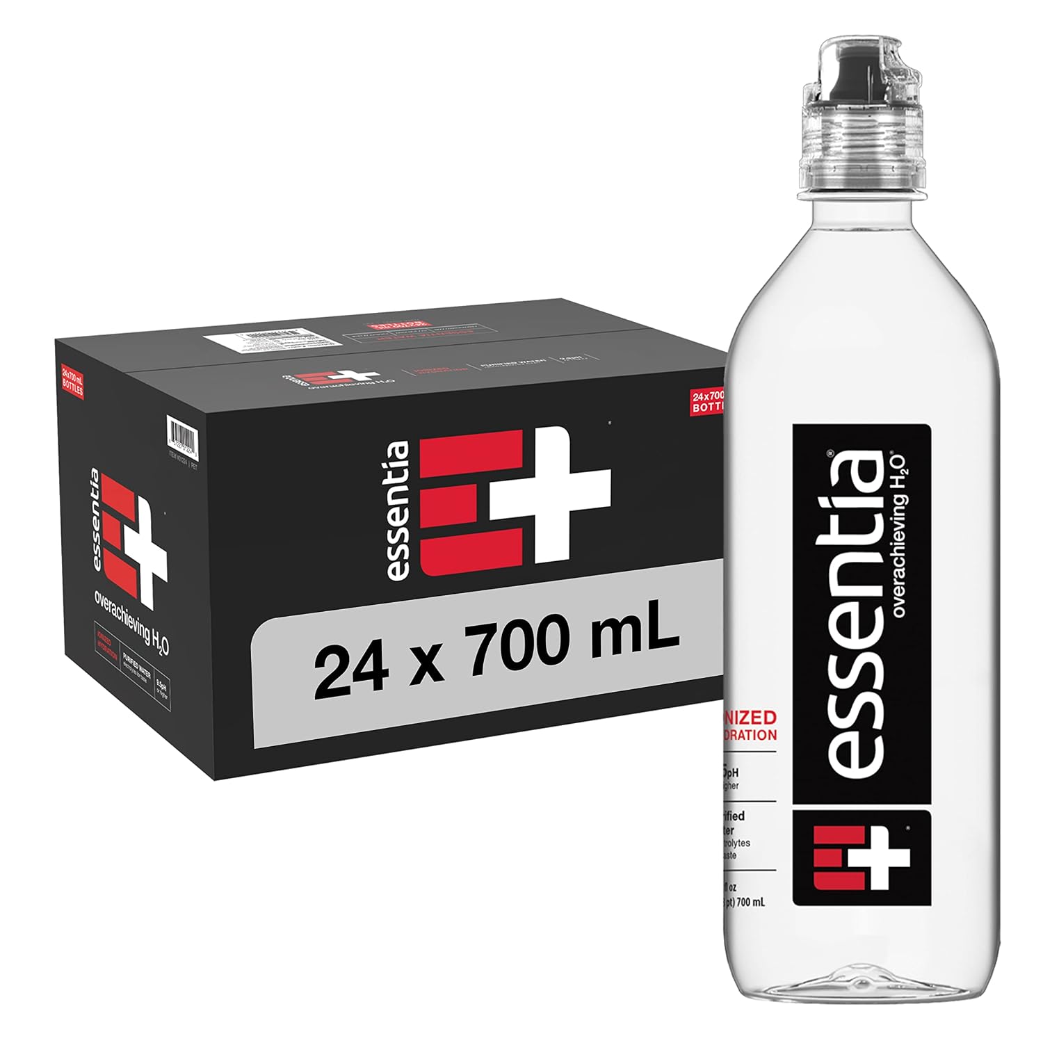 Essentia Bottled Water, Ionized Alkaline Water; 99.9% Pure, Infused with Electrolytes, 9.5 pH or Higher with a Clean, Smooth Taste, 23.67 Fl Oz (Pack of 24)