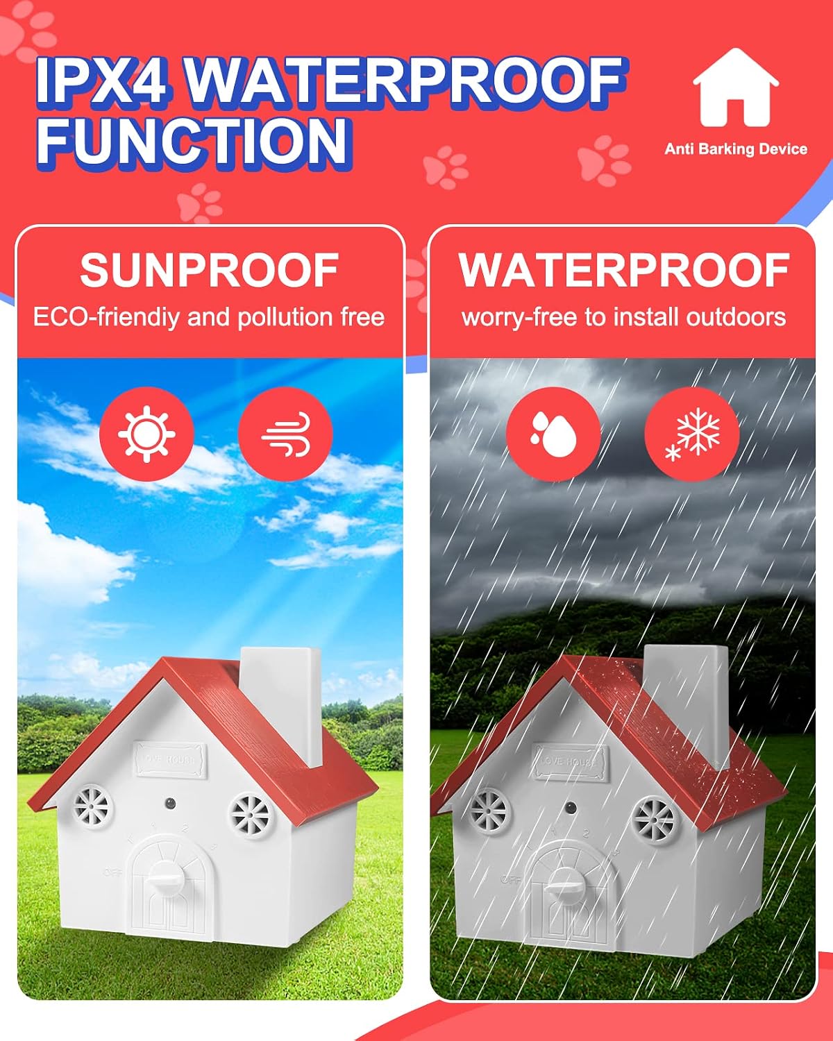 Anti Barking Device,Dog Training & Behavior Aids and Dog Bark Control Device of 50ft Range,Dog Barking Deterrent with 3 Levels,Outdoor Dog Barking Control Device with Waterproof Bark Box (Brick Red)