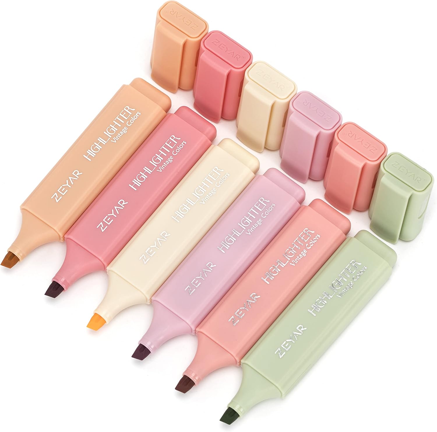 ZEYAR Highlighter Pen, vintage colors- Romantic Chisel Tip, Water Based, Quick Dry, No Bleed, for Bible Study Notes School Office (6 Romance colors)