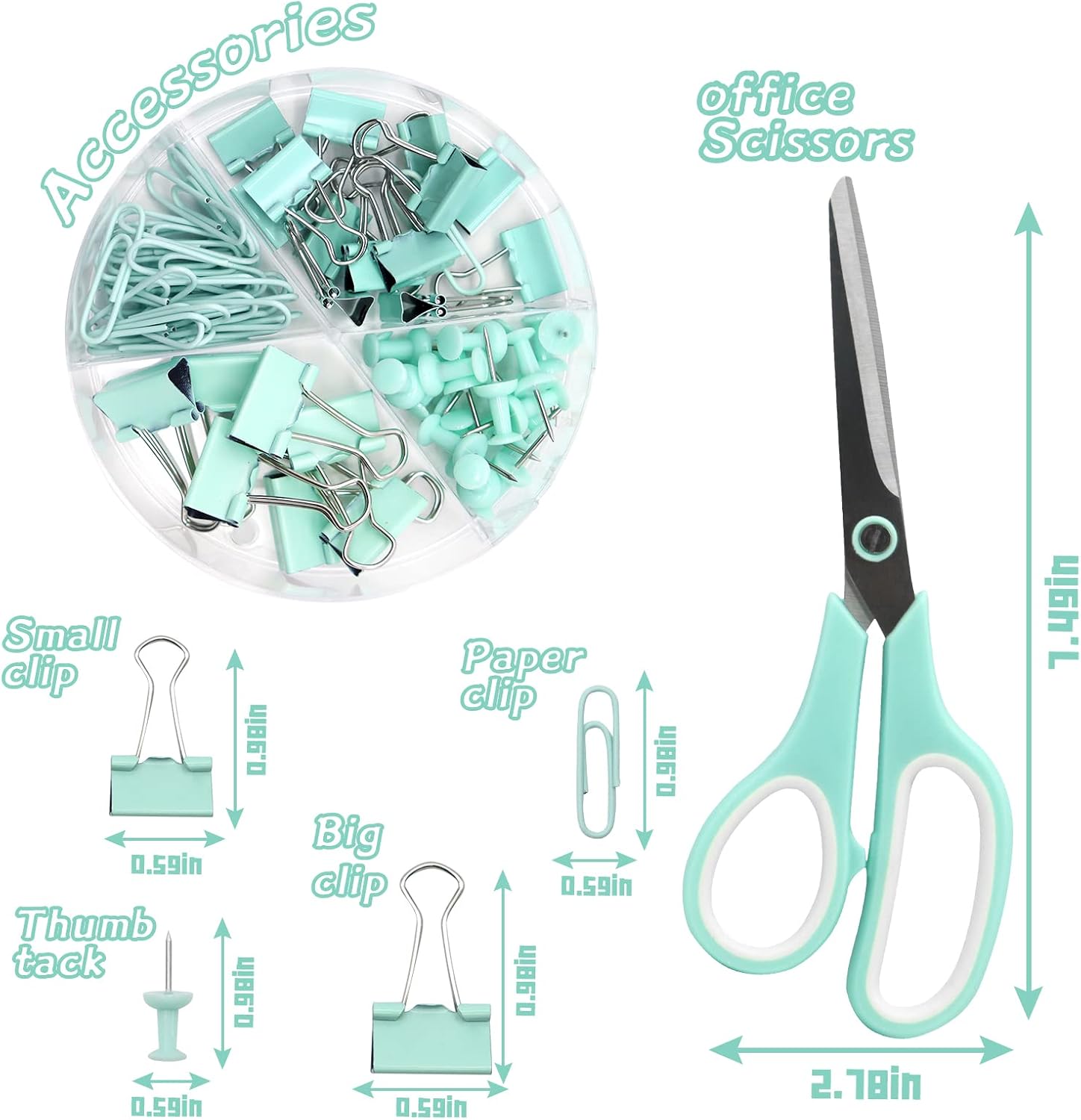 Green Office Supplies,UPIHO Teal Desk Accessories,Stapler and Tape Dispenser Set for Women with Stapler,Tape Dispenser,Staple Remover, Staples, Clips, Scissor and Tabs for Students, Office Clerks