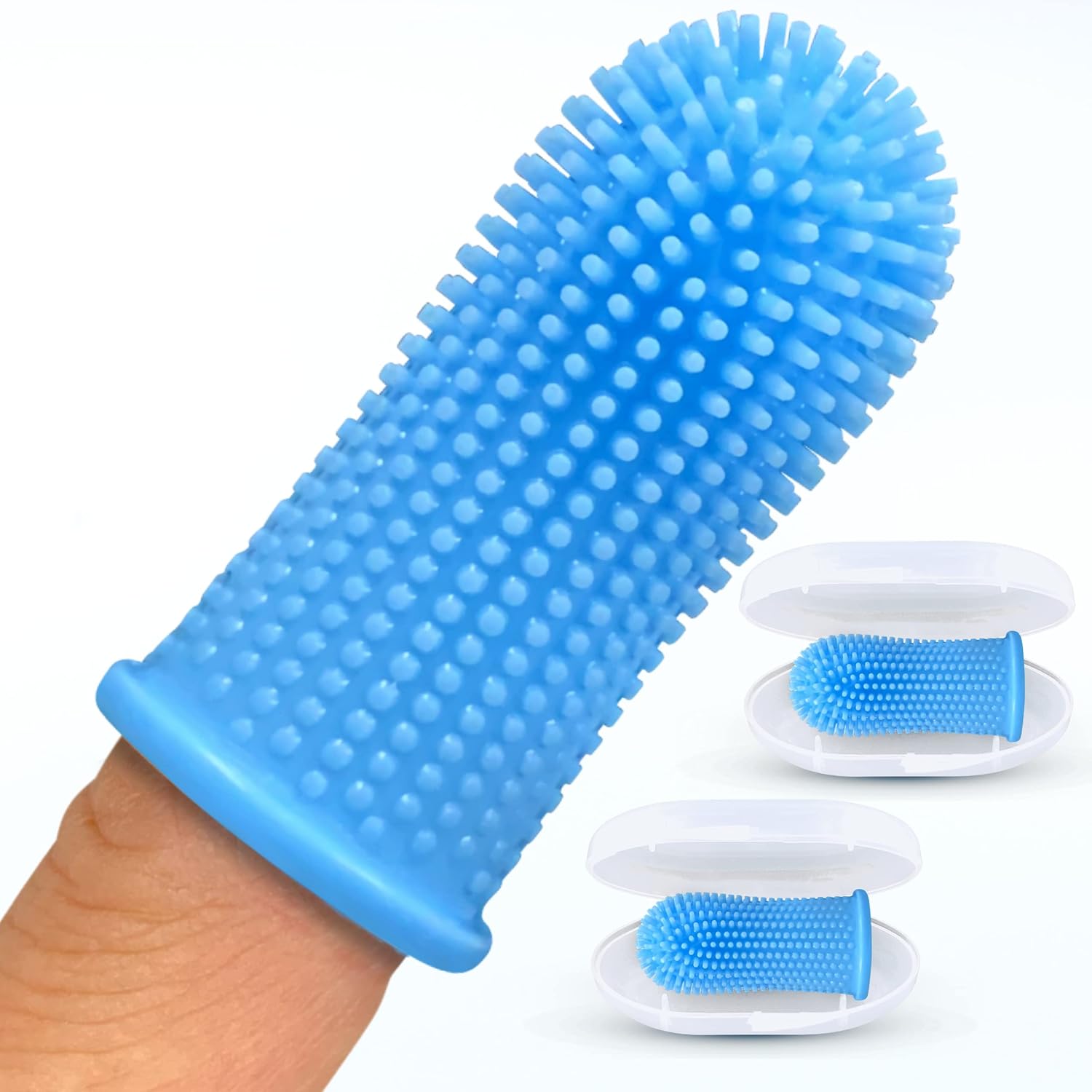 Jasper Dog Toothbrush - 360 DEGREE Dog Tooth Brushing Kit for Dog Teeth Cleaning - Dog Dental Care for Puppies, Cats & Small Pets - Ergonomic Dog Finger Toothbrush with Surround Bristles - Blue 2-Pack