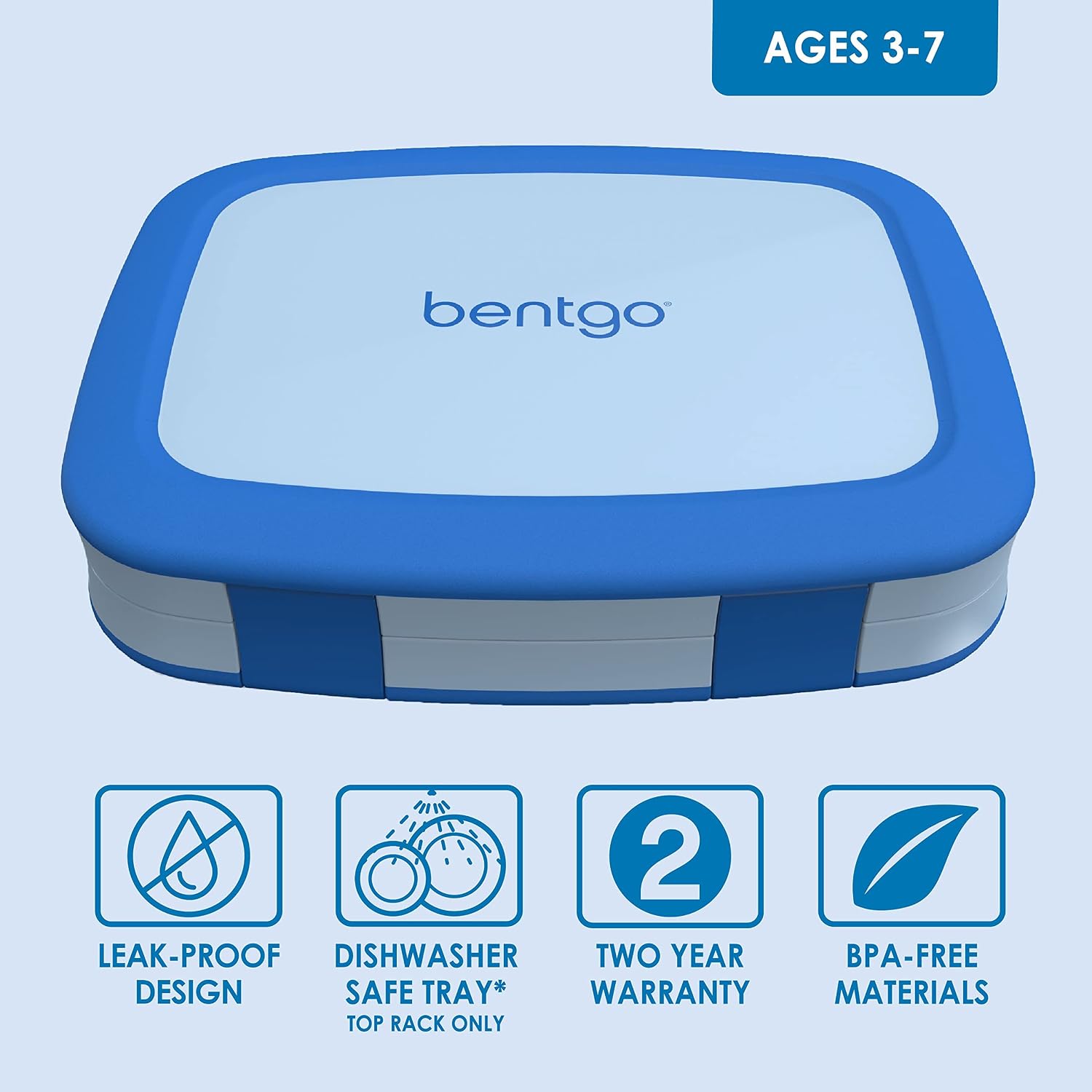 Bentgo  Kids Bento-Style 5-Compartment Lunch Box - Ideal Portion Sizes for Ages 3 to 7 - Leak-Proof, Drop-Proof, Dishwasher Safe, BPA-Free, & Made with Food-Safe Materials (Blue)