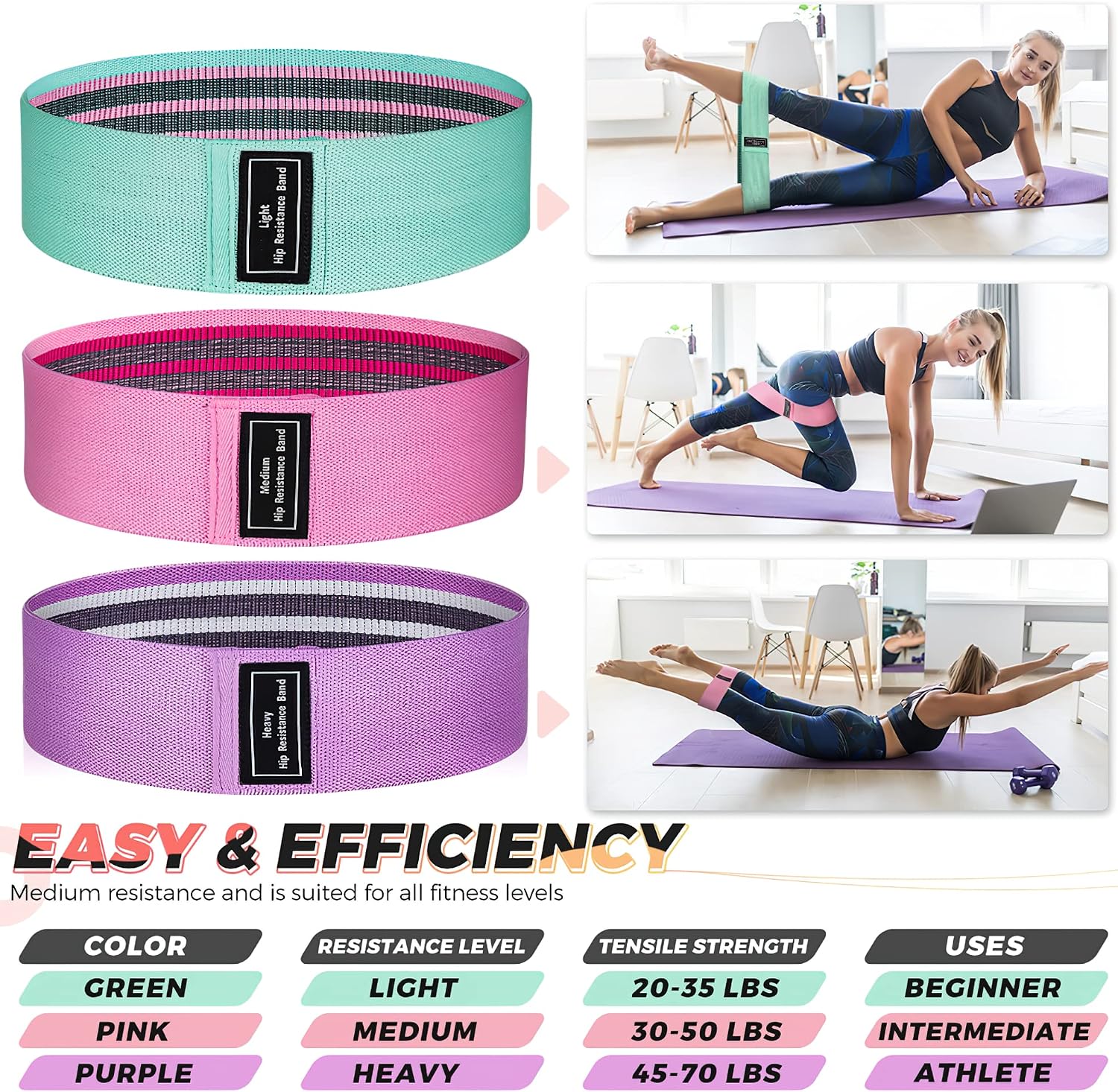 Resistance Bands, Exercise Workout Bands for Women and Men, 5 Set of Stretch Bands for Booty Legs, Pilates Flexbands
