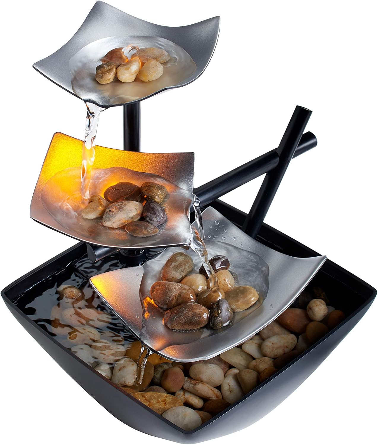 Homedics Tabletop Water Fountain, Home Decor Soothing Sound Machine with Automatic Pump, Deep Basin and Natural River Rocks. Indoor Zen Relaxation for Office, Living Room, or Bedroom Decor. 8.25 Tall