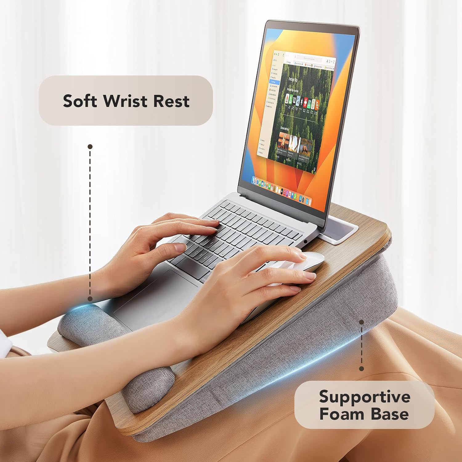 HUANUO Lap Laptop Desk - Portable Lap Desk with Pillow Cushion, Fits up to 15.6 inch Laptop, with Anti-Slip Strip & Storage Function for Home Office Students Use as Computer Laptop Stand, Book Tablet