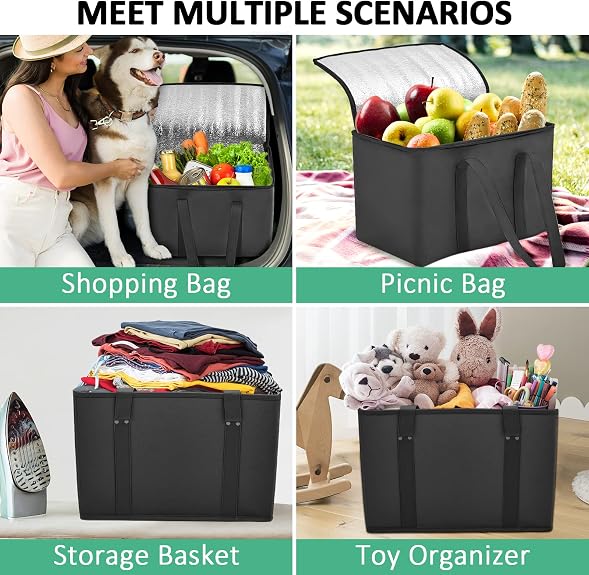DAREKUKU 3 Pack Reusable Grocery Bags, Foldable Washable Insulated Shopping Bag For Groceries With Reinforced Bottom & Handle