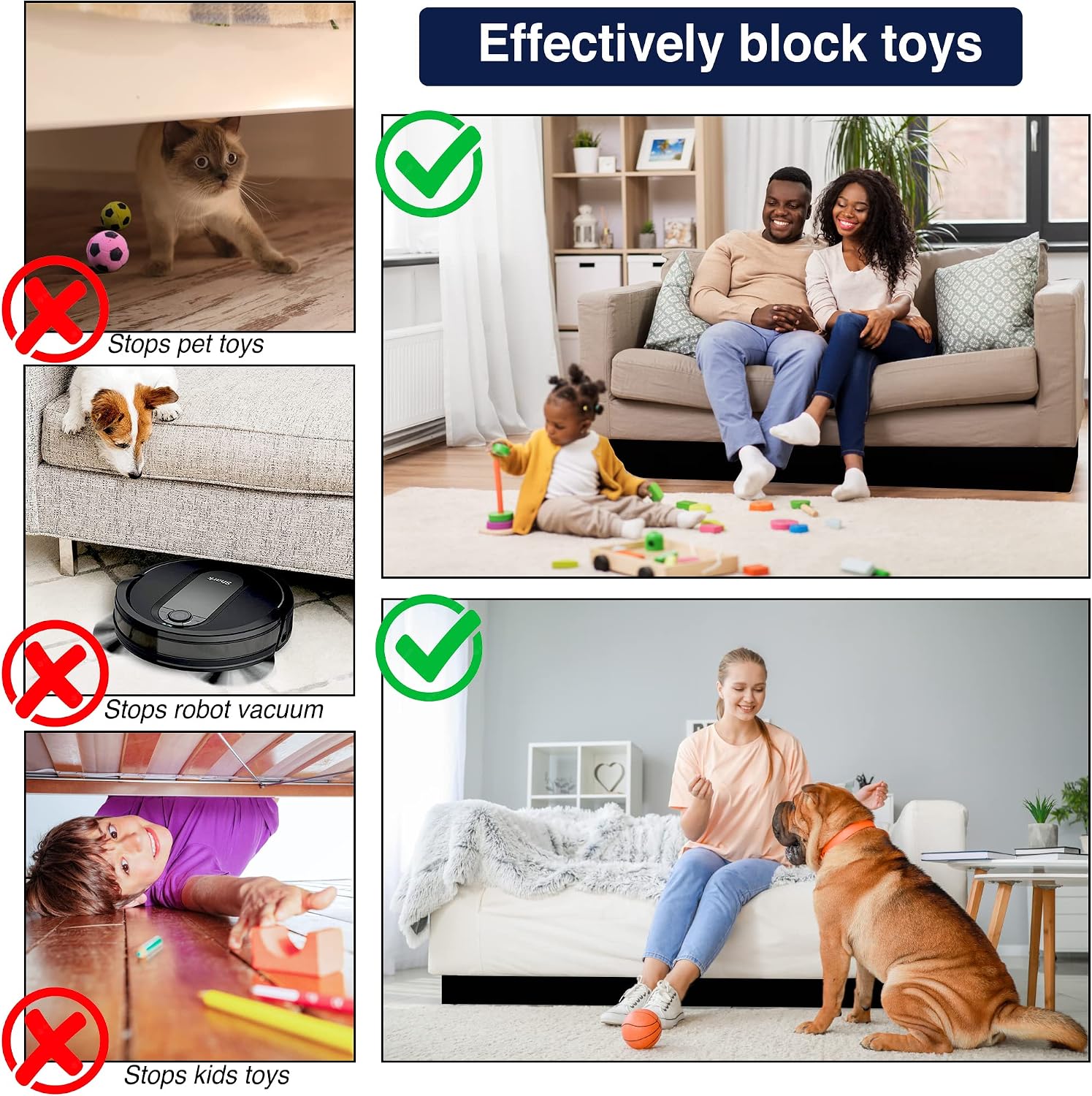 Phildahome Under Couch Blocker for Kid and Pet Toys, Toy Blocker for Under Couch, Fits Standard Couches with Short Legs (132" x 3")