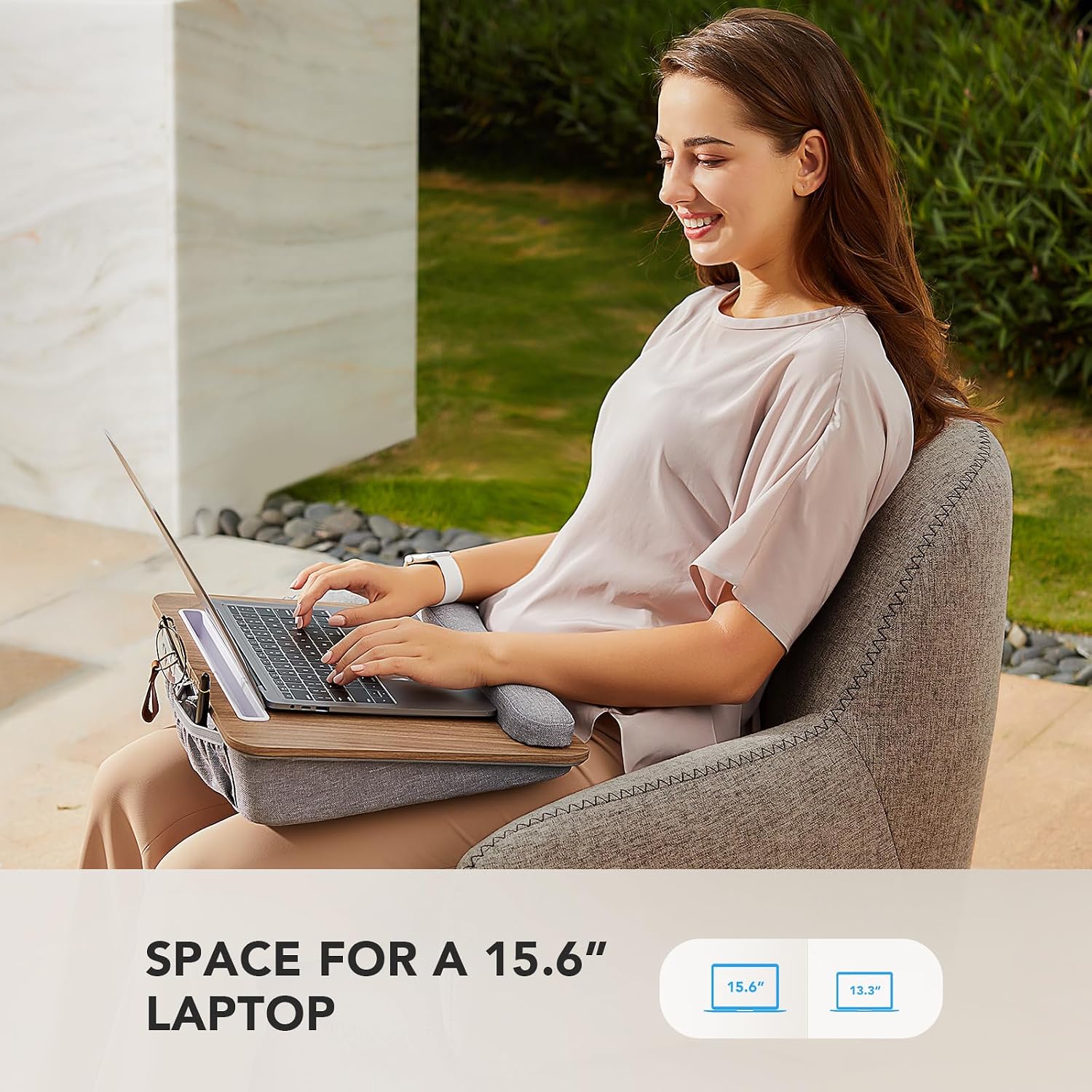 HUANUO Lap Laptop Desk - Portable Lap Desk with Pillow Cushion, Fits up to 15.6 inch Laptop, with Anti-Slip Strip & Storage Function for Home Office Students Use as Computer Laptop Stand, Book Tablet