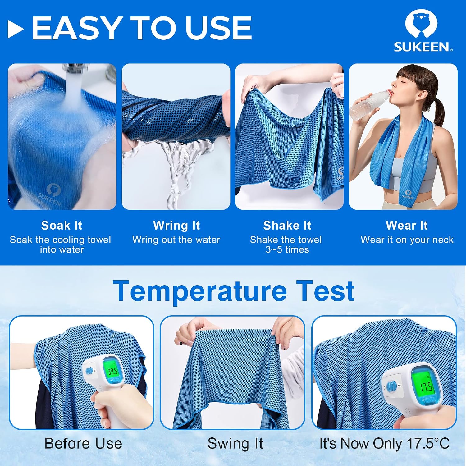 Sukeen [4 Pack Cooling Towel (40"x12"), Ice Towel, Soft Breathable Chilly Towel, Microfiber Towel for Yoga, Sport, Running, Gym, Workout,Camping, Fitness, Workout & More Activities