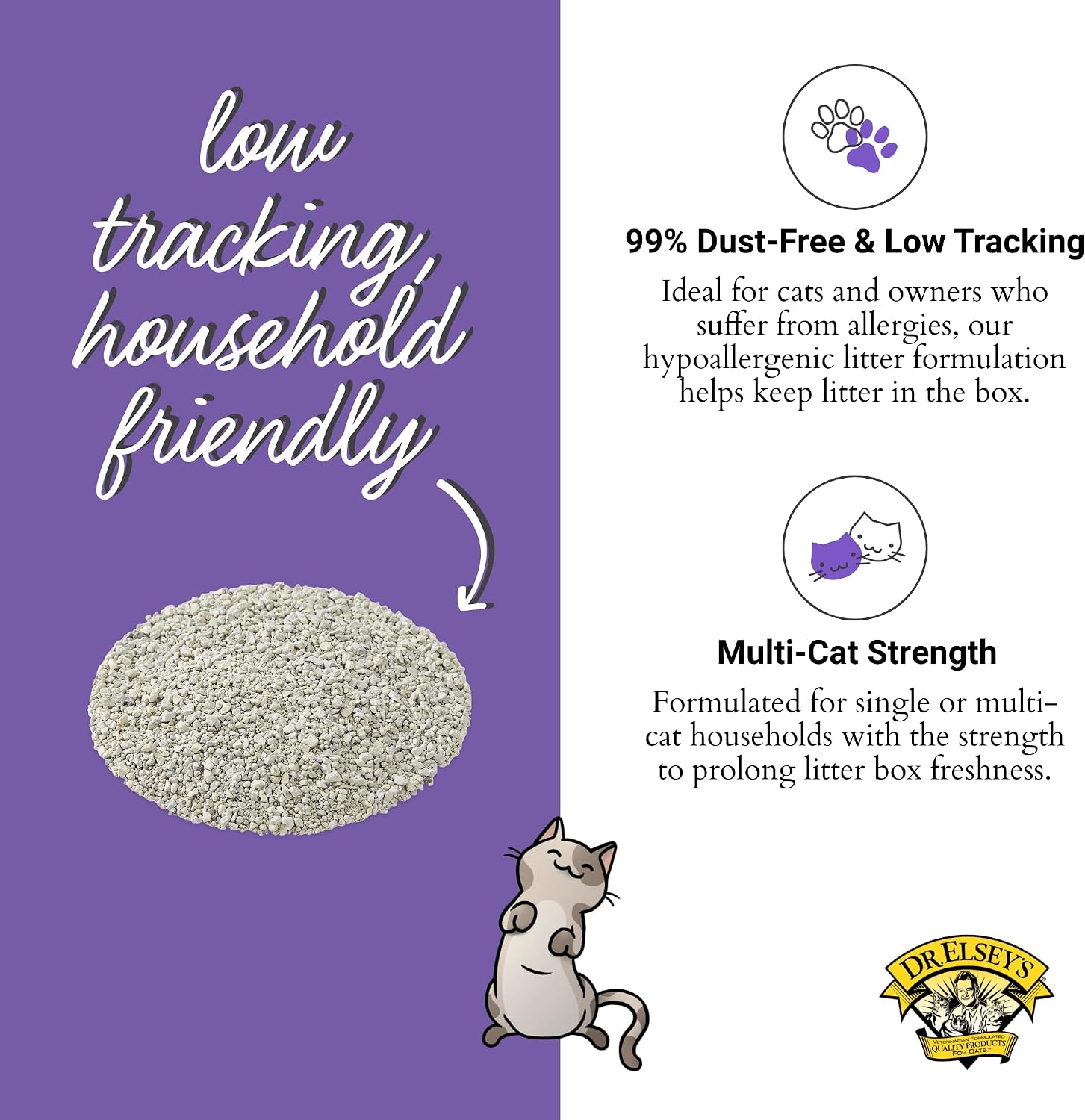 Dr. Elsey's Premium Clumping Cat Litter - Clean Tracks - Low Dust, Low Tracking, Hard Clumping, Superior Odor Control, Unscented & Natural Ingredients 40 LBS