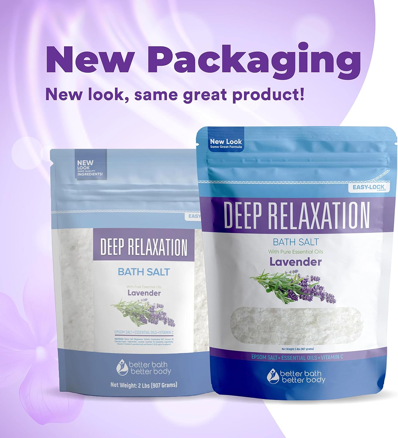 Deep Relaxation Bath Salt 32 Ounces Epsom Salt with Natural Lavender Essential Oil Plus Vitamin C in BPA Free Pouch with Easy Press-Lock Seal