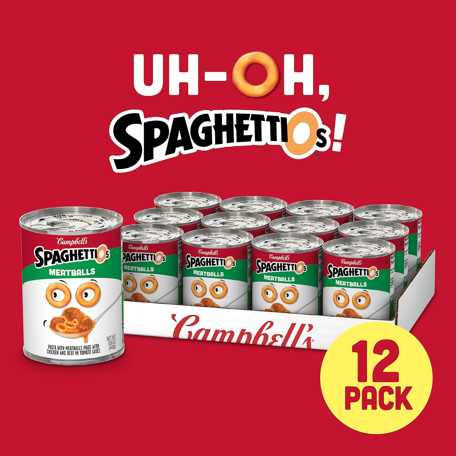 SpaghettiOs Canned Pasta with Meatballs, 15.6 oz Can (Pack of 12)