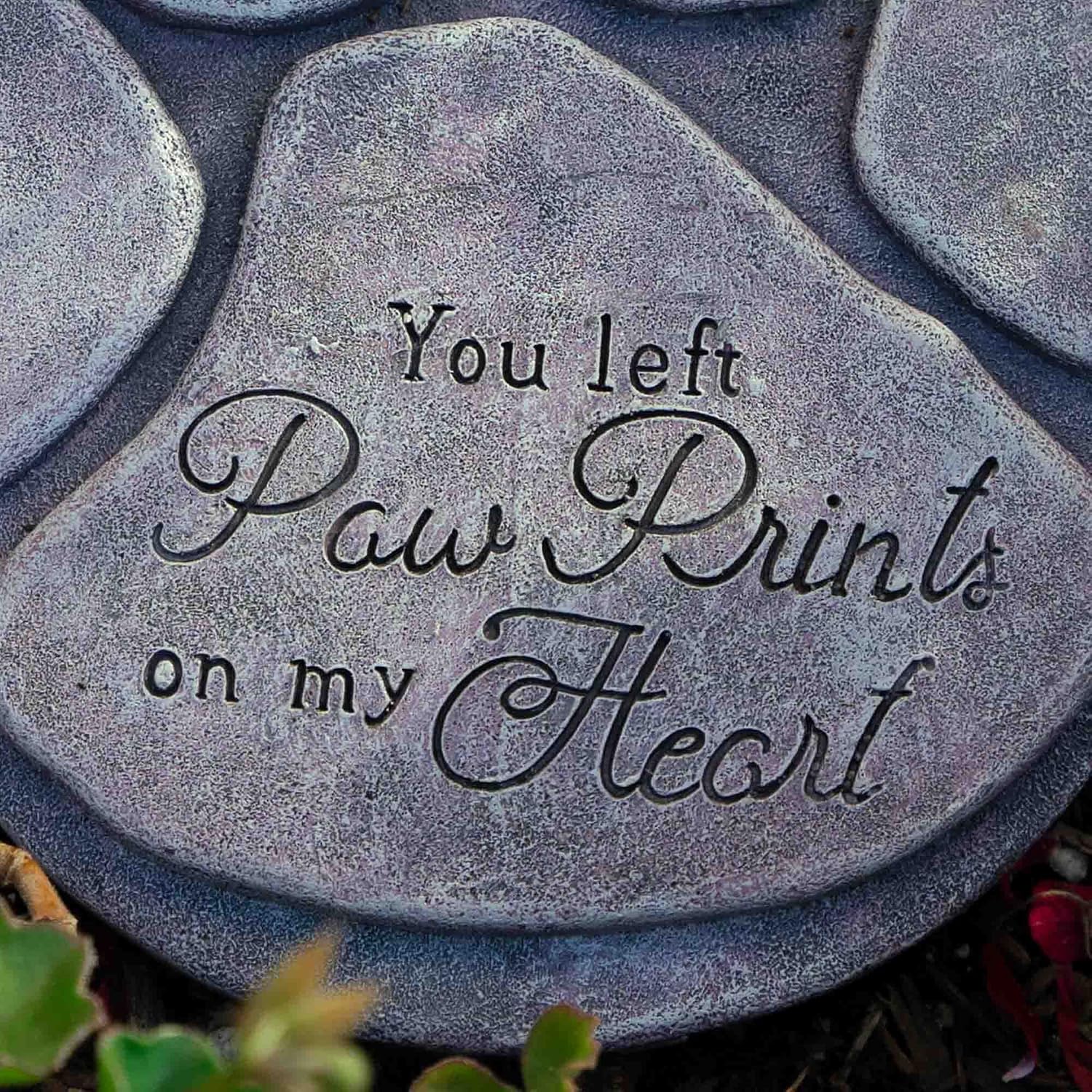 iHeartDogs Pet Memorial Garden Stone - 'You Left Paw Prints On My Heart' - Dog or Cat Bereavement Loss Gift
