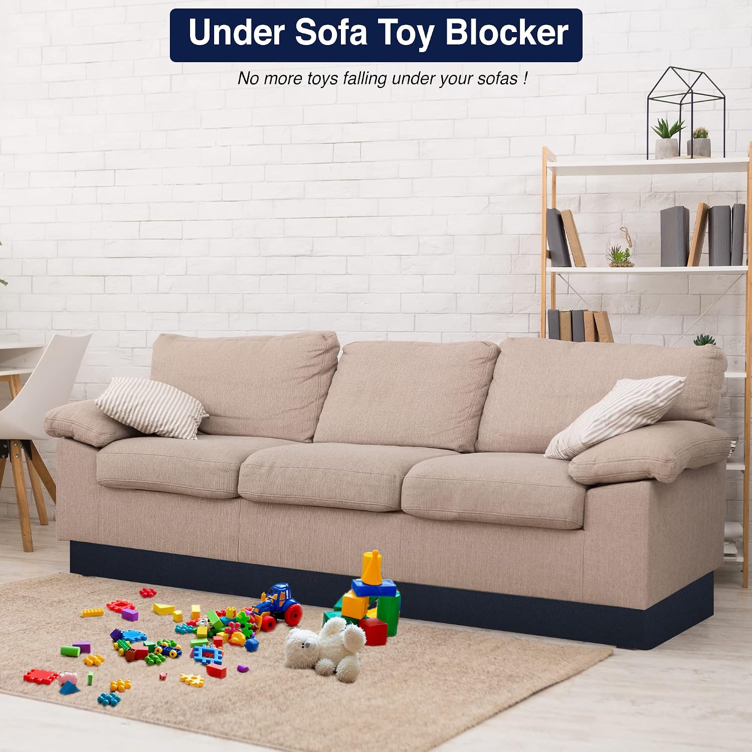 Phildahome Under Couch Blocker for Kid and Pet Toys, Toy Blocker for Under Couch, Fits Standard Couches with Short Legs (132" x 3")