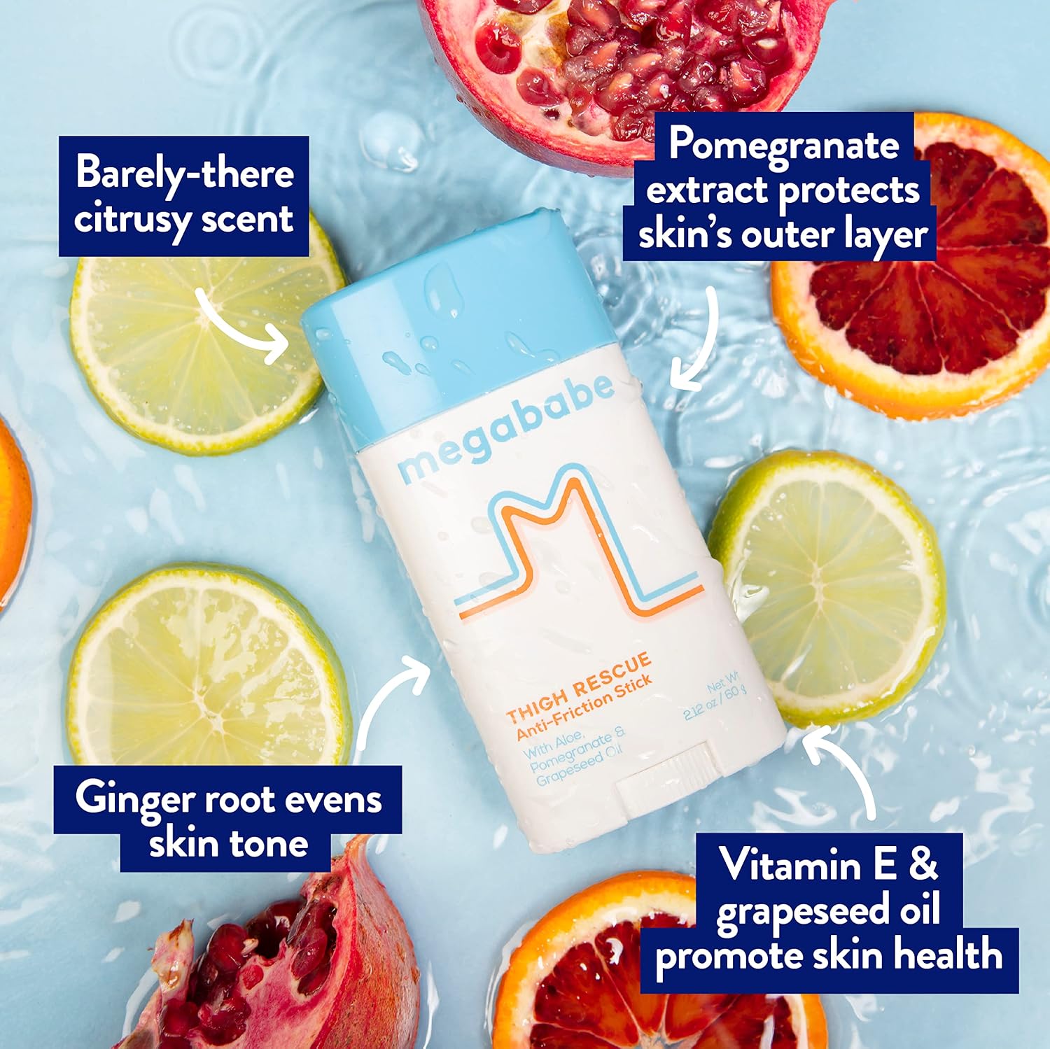 Megababe Thigh Rescue Anti-Chafe Stick | Prevents Skin Chafe & Irritation | Thighs, Arms, Bra-Lines & More | 2.12 oz