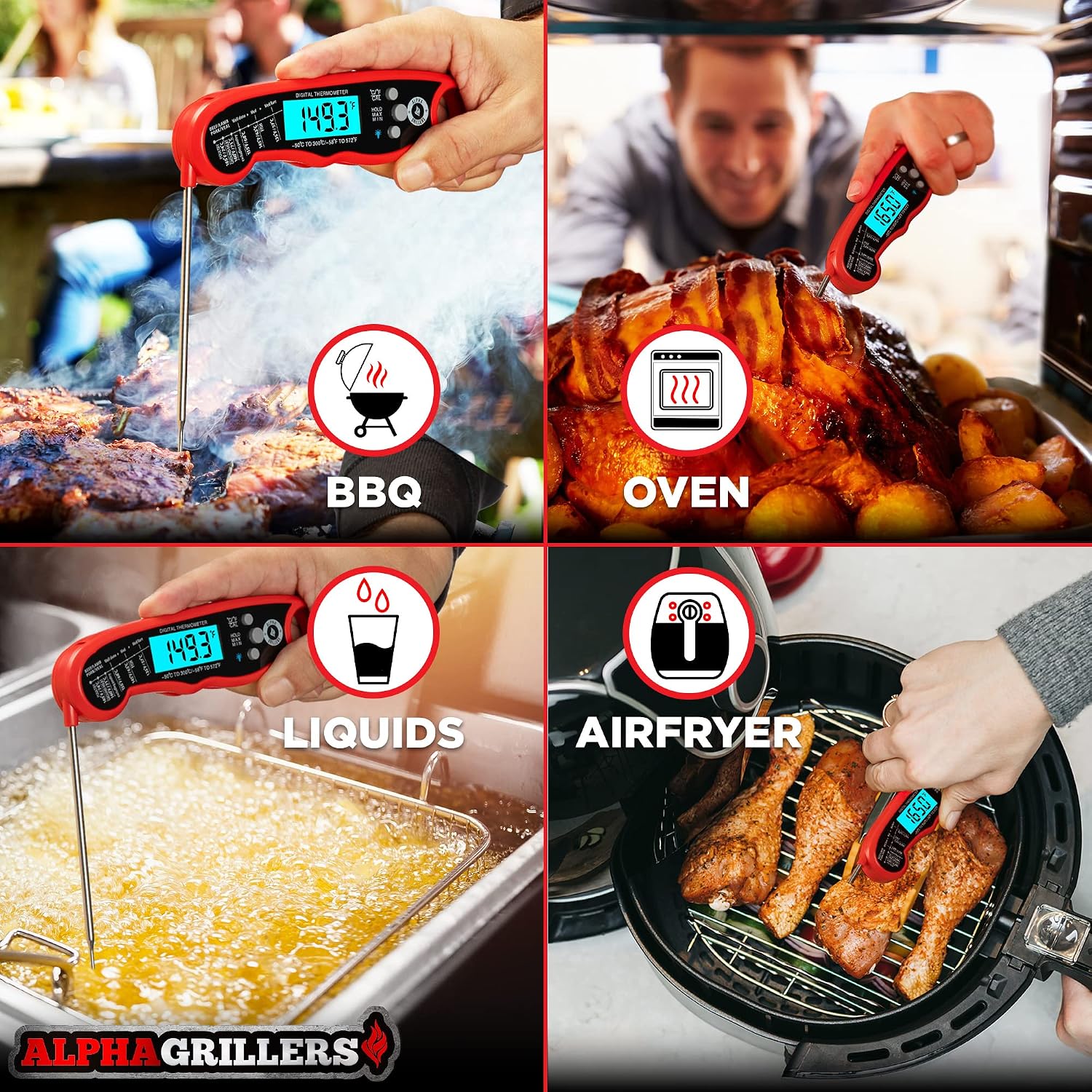 Alpha Grillers Instant Read Waterproof Digital Meat Thermometer for Cooking and Grilling
