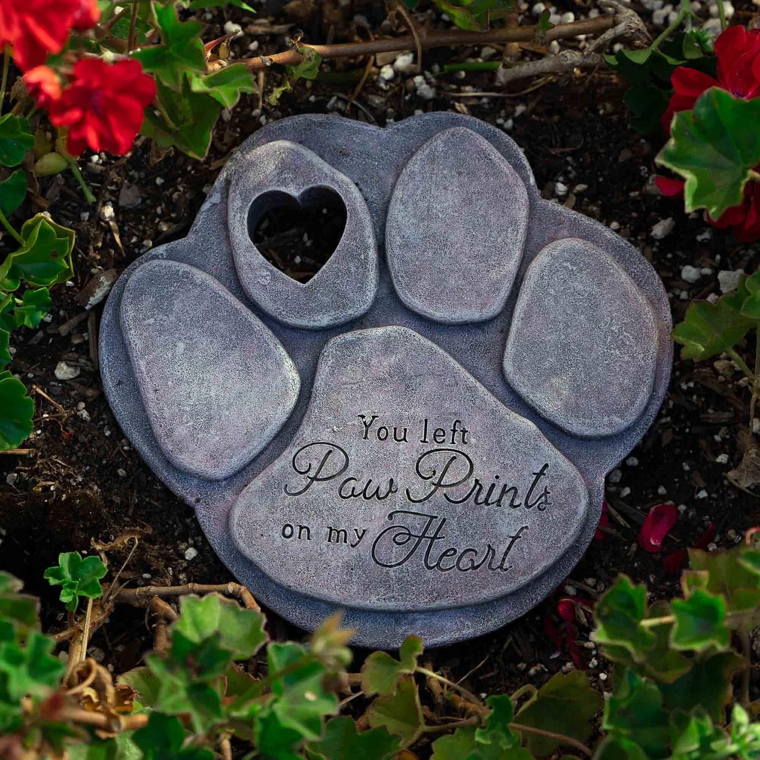 iHeartDogs Pet Memorial Garden Stone - 'You Left Paw Prints On My Heart' - Dog or Cat Bereavement Loss Gift